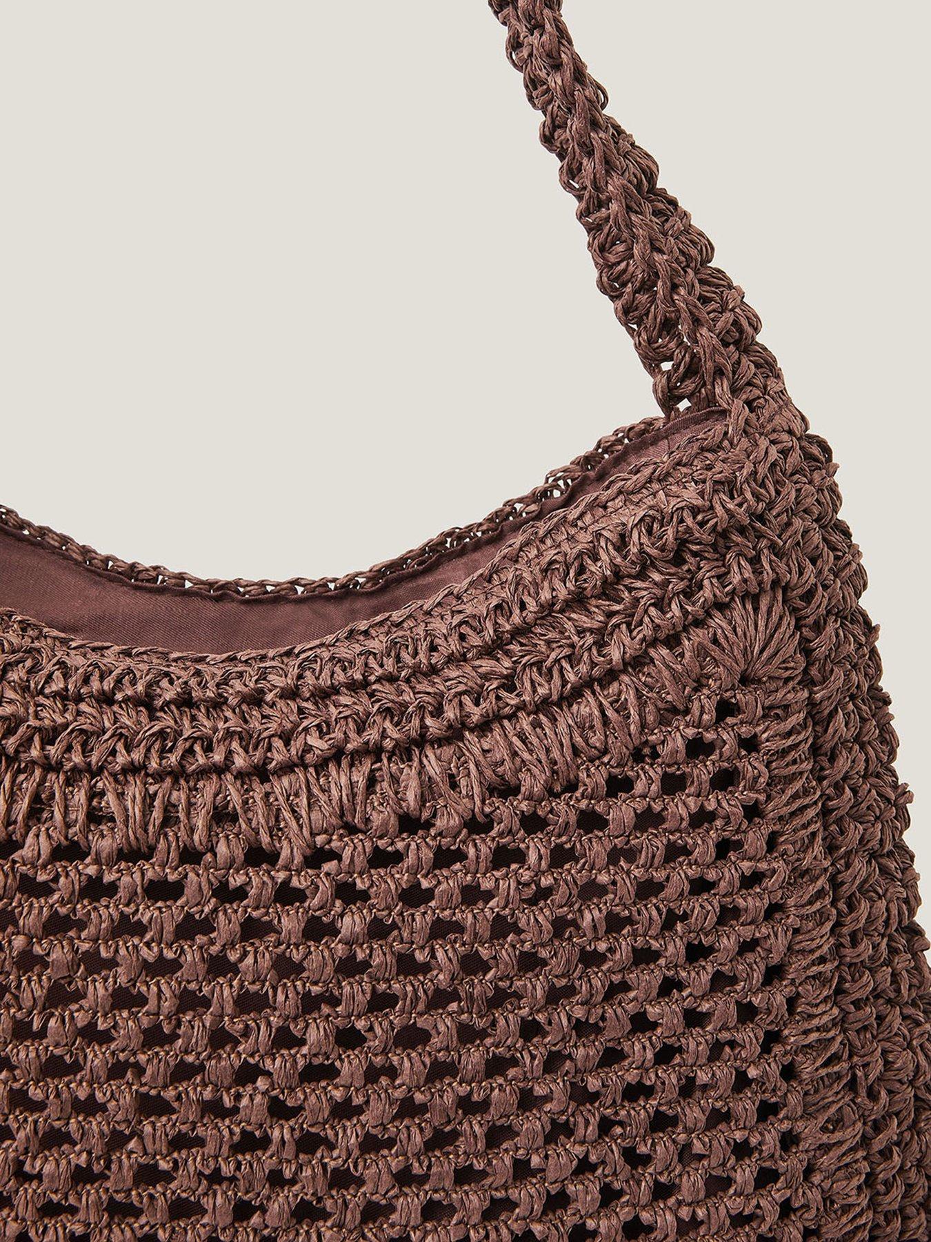 おさる　y.a.r.n. original shoulder bag Where's That From Islet Slouchy Brown Raffia Shoulder Bag - One Size