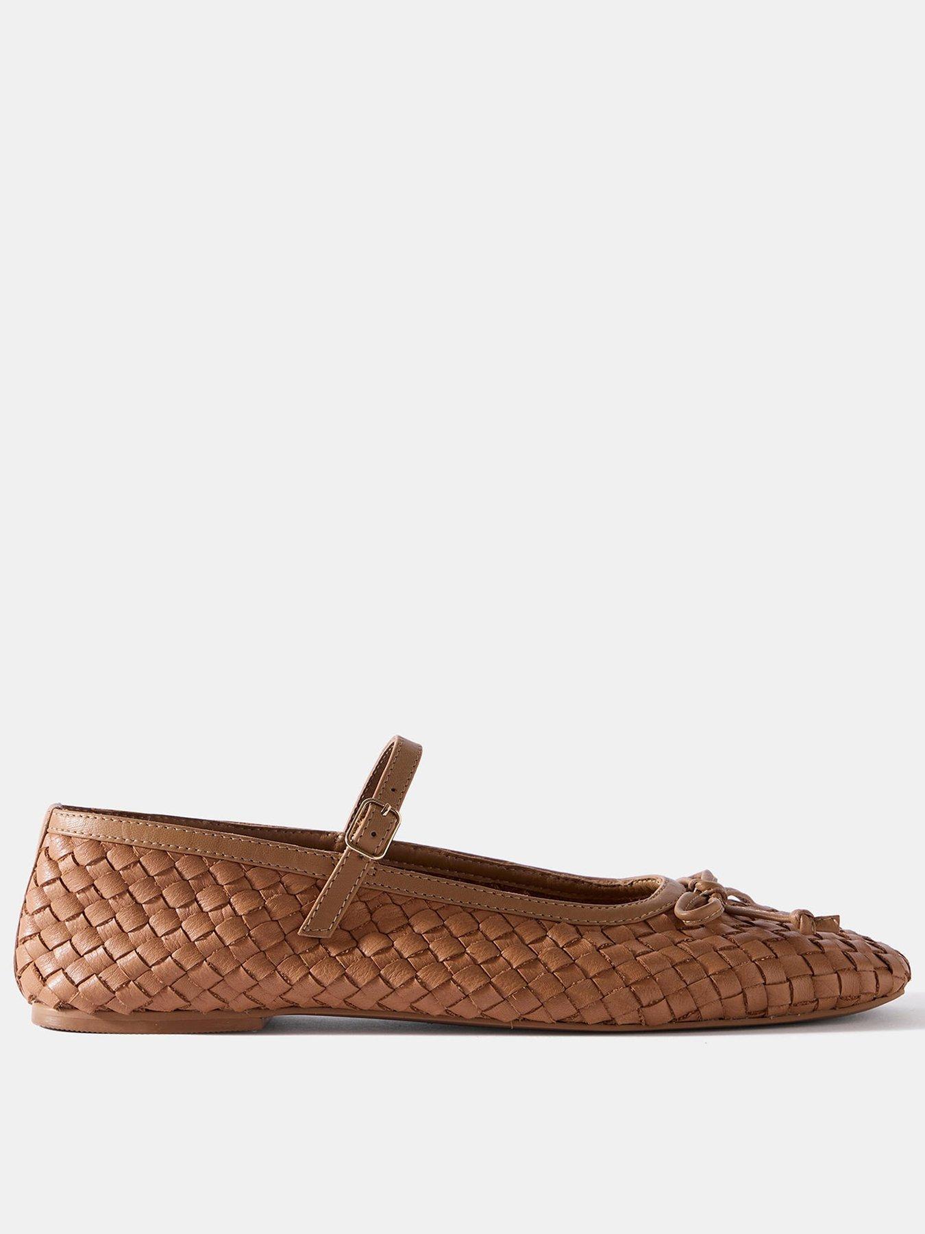 Image 1 of 6 of Mint Velvet Charley Leather Woven Pumps - Brown