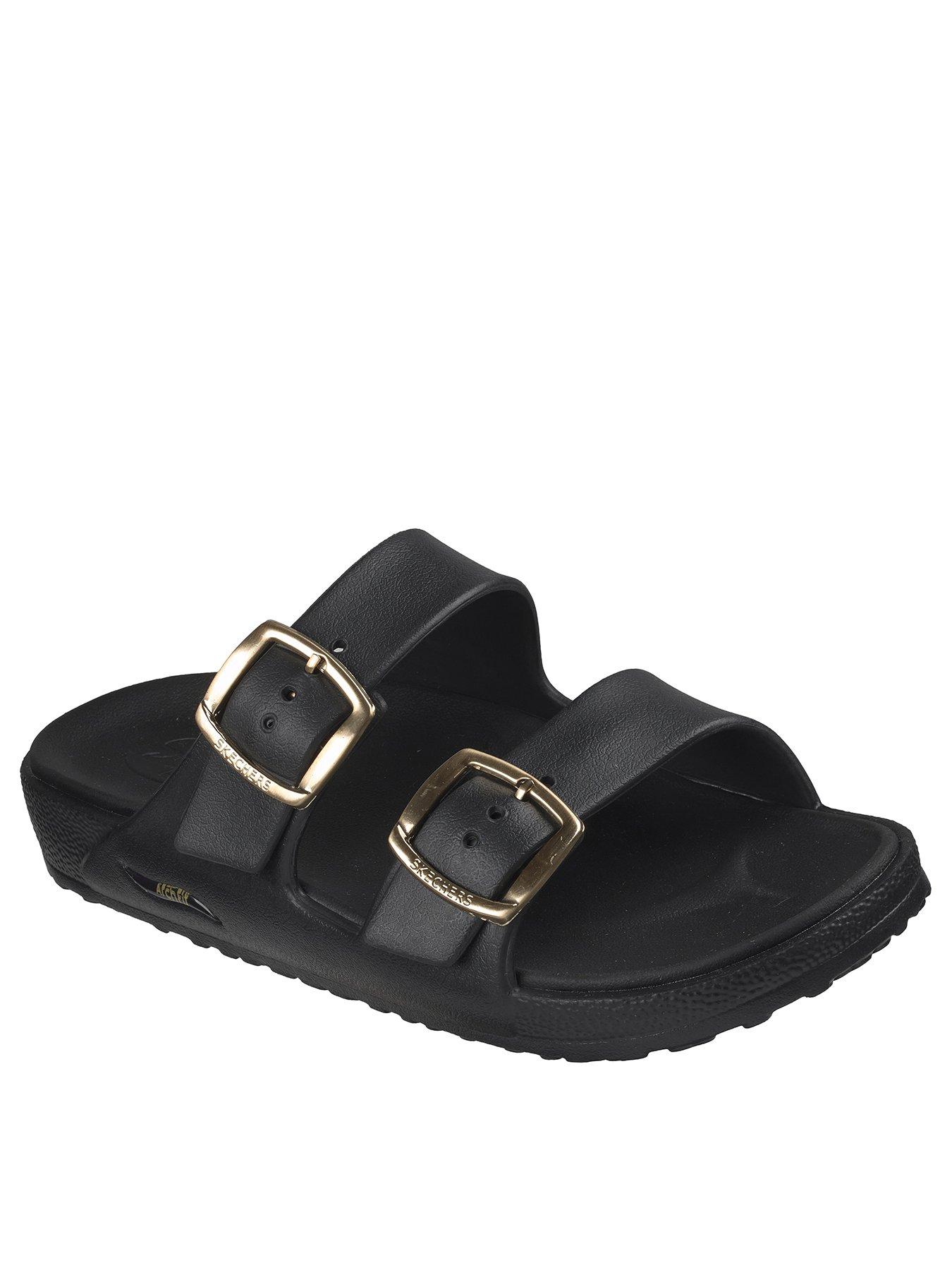 Image 2 of 2 of Skechers Arch Fit Cali Breeze 2.0 Gold Star Moulded Double Band Sliders - Black