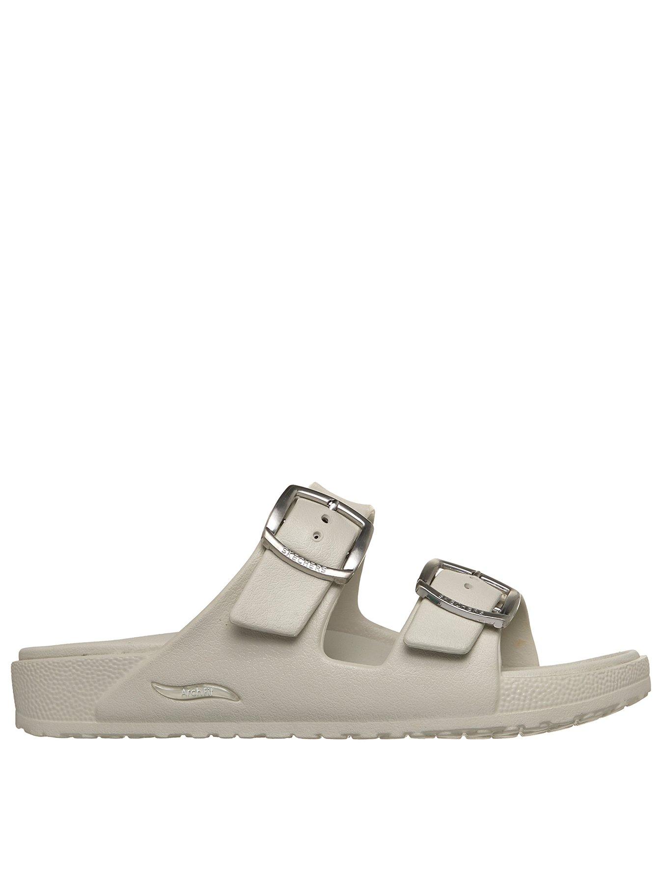 Skechers Arch Fit Cali Breeze 2.0 Gold Star Molded Double Band Sliders With Buckles - Beige