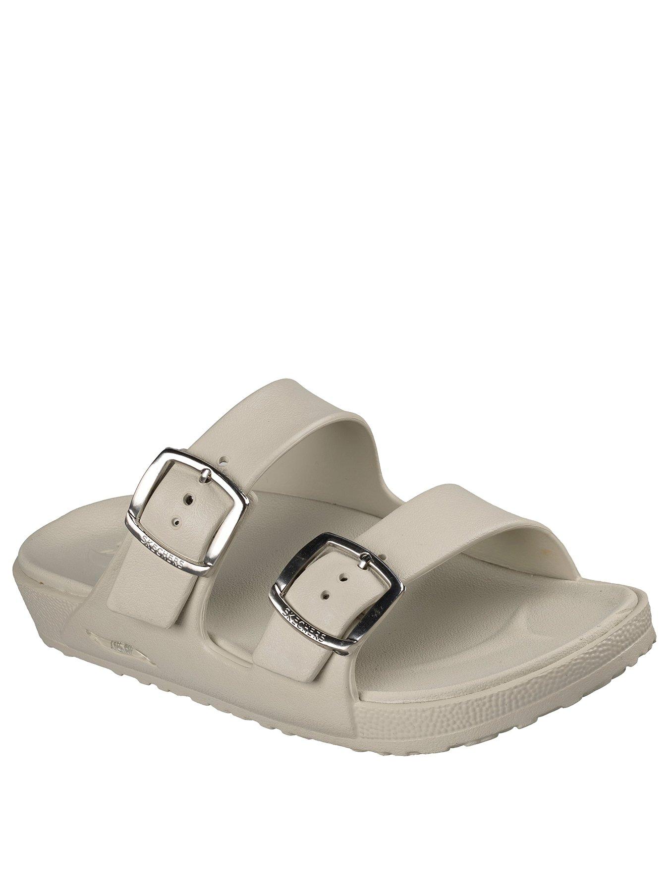 Image 2 of 5 of Skechers Arch Fit Cali Breeze 2.0 Gold Star Molded Double Band Sliders With Buckles - Beige