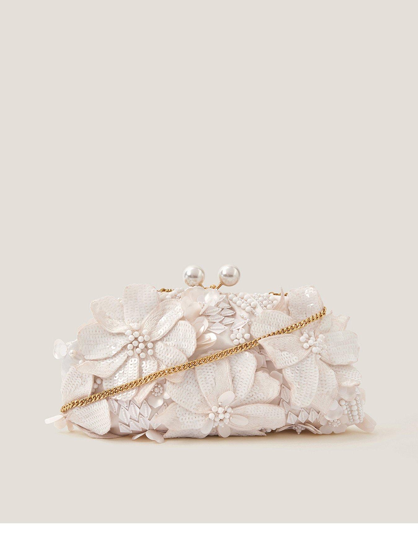 Monsoon Suvi Flower Embellished Clutch Bag - Cream