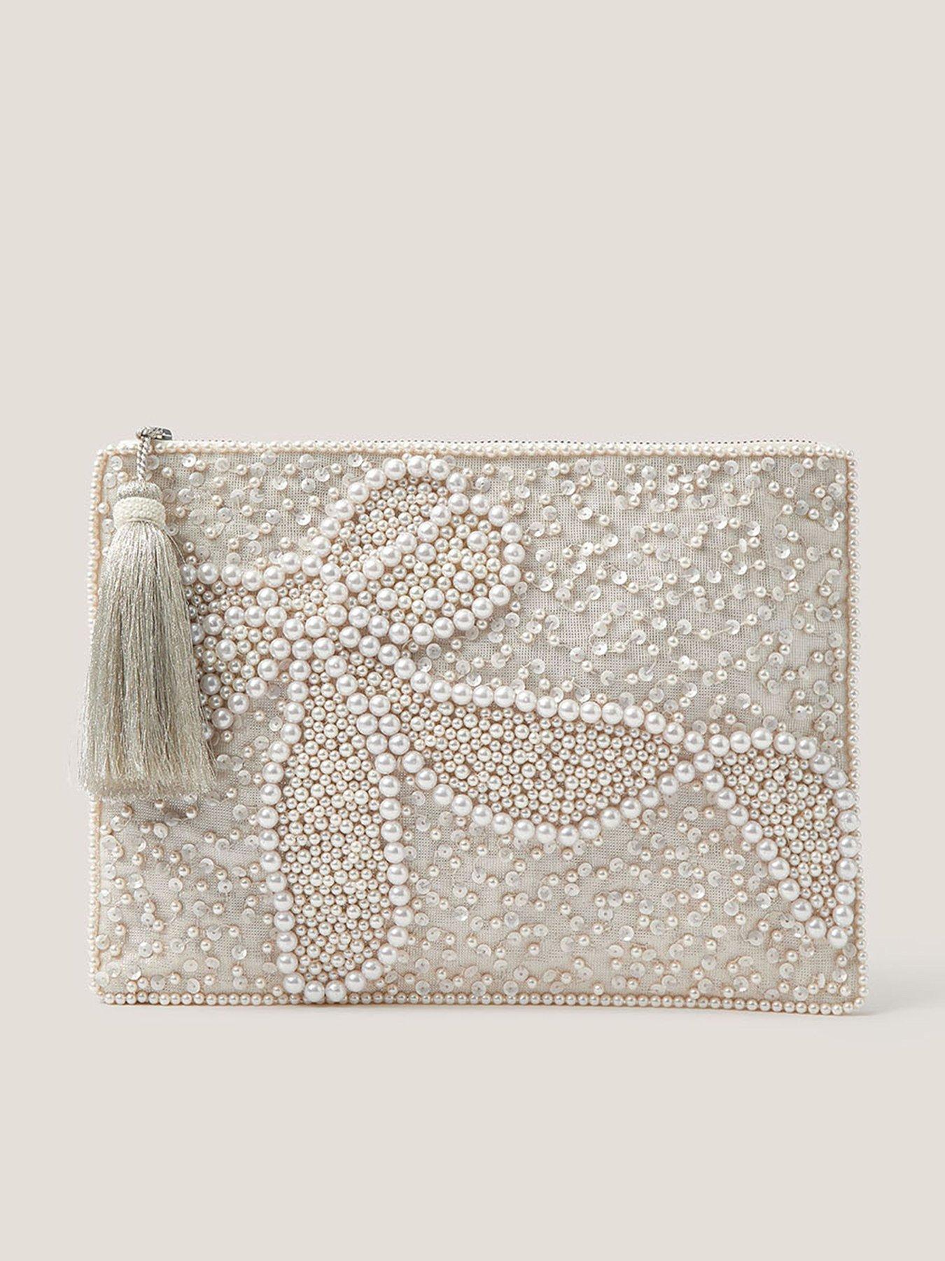 Monsoon Audra Beaded Bow Pouch - Cream
