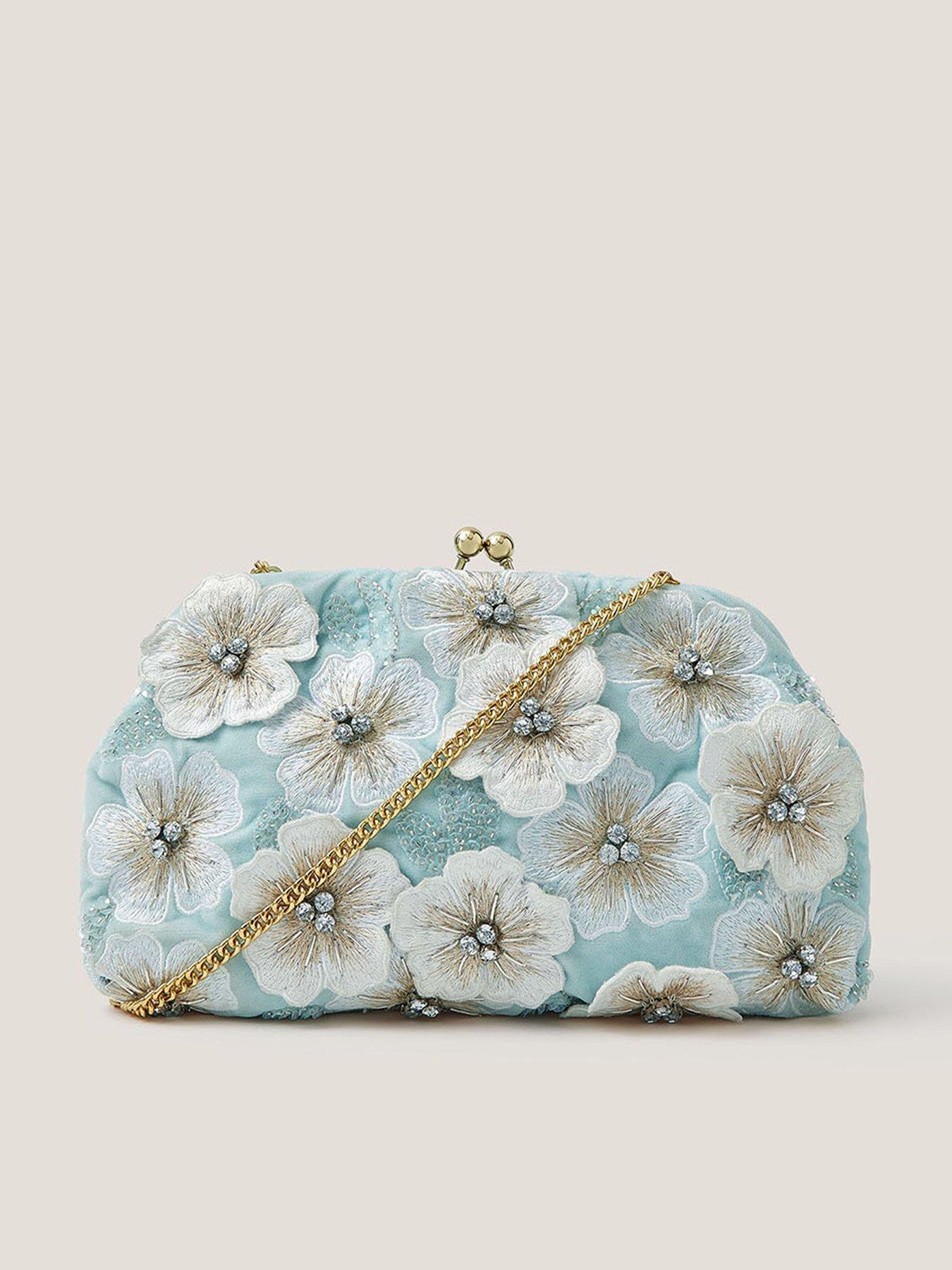 Image 1 of 4 of Monsoon Mara 3D Applique Flower Clutch - Blue