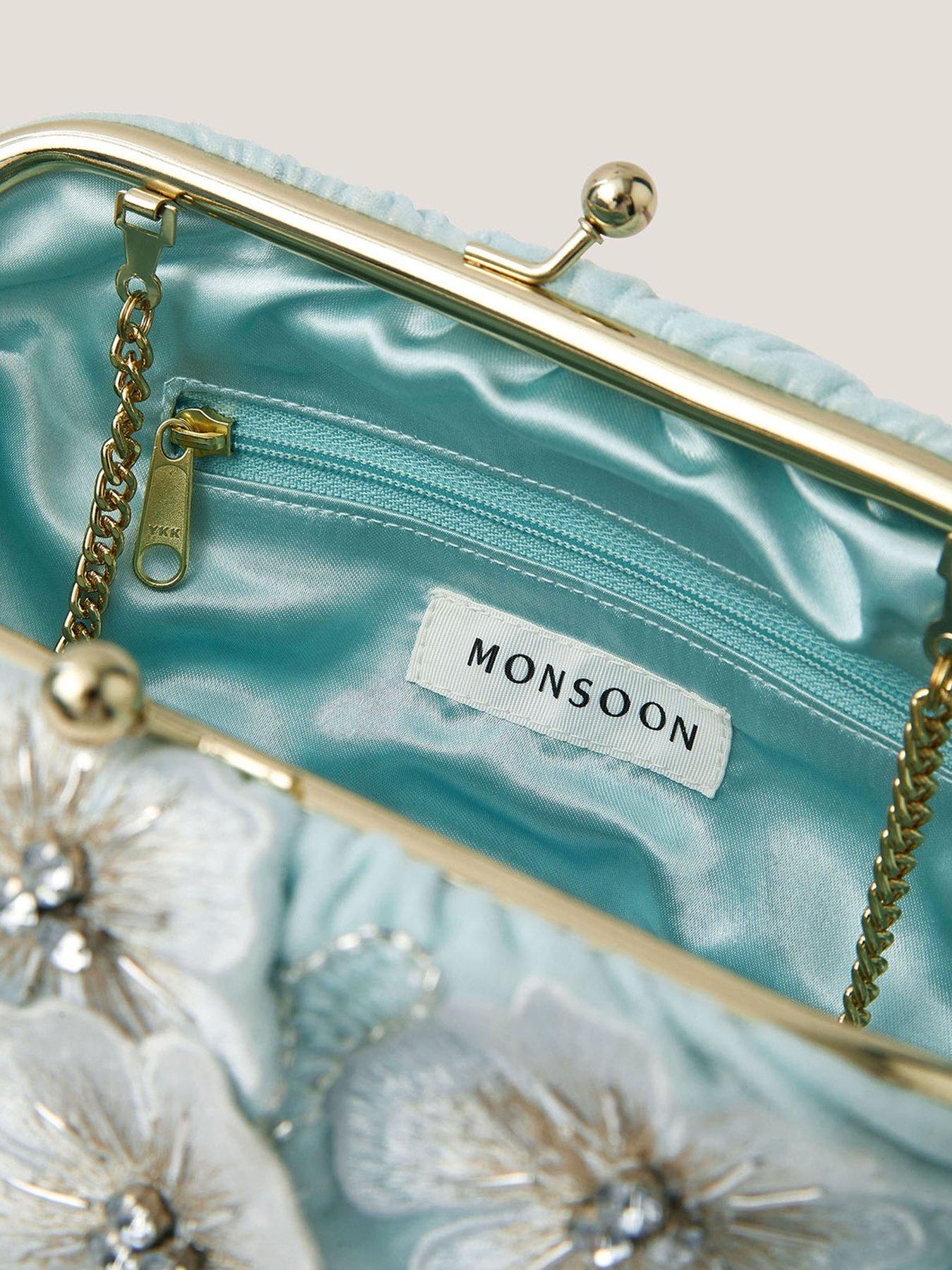 Image 3 of 4 of Monsoon Mara 3D Applique Flower Clutch - Blue