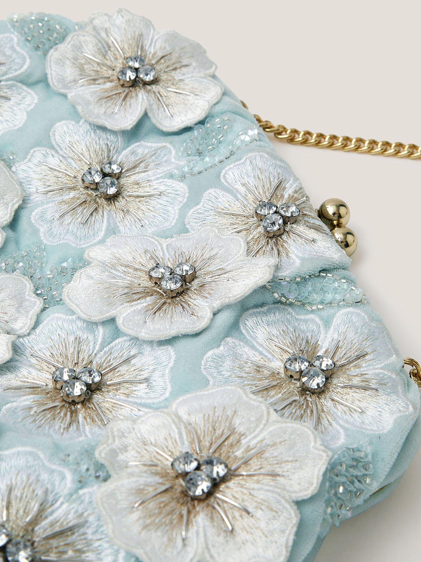 Image 4 of 4 of Monsoon Mara 3D Applique Flower Clutch - Blue