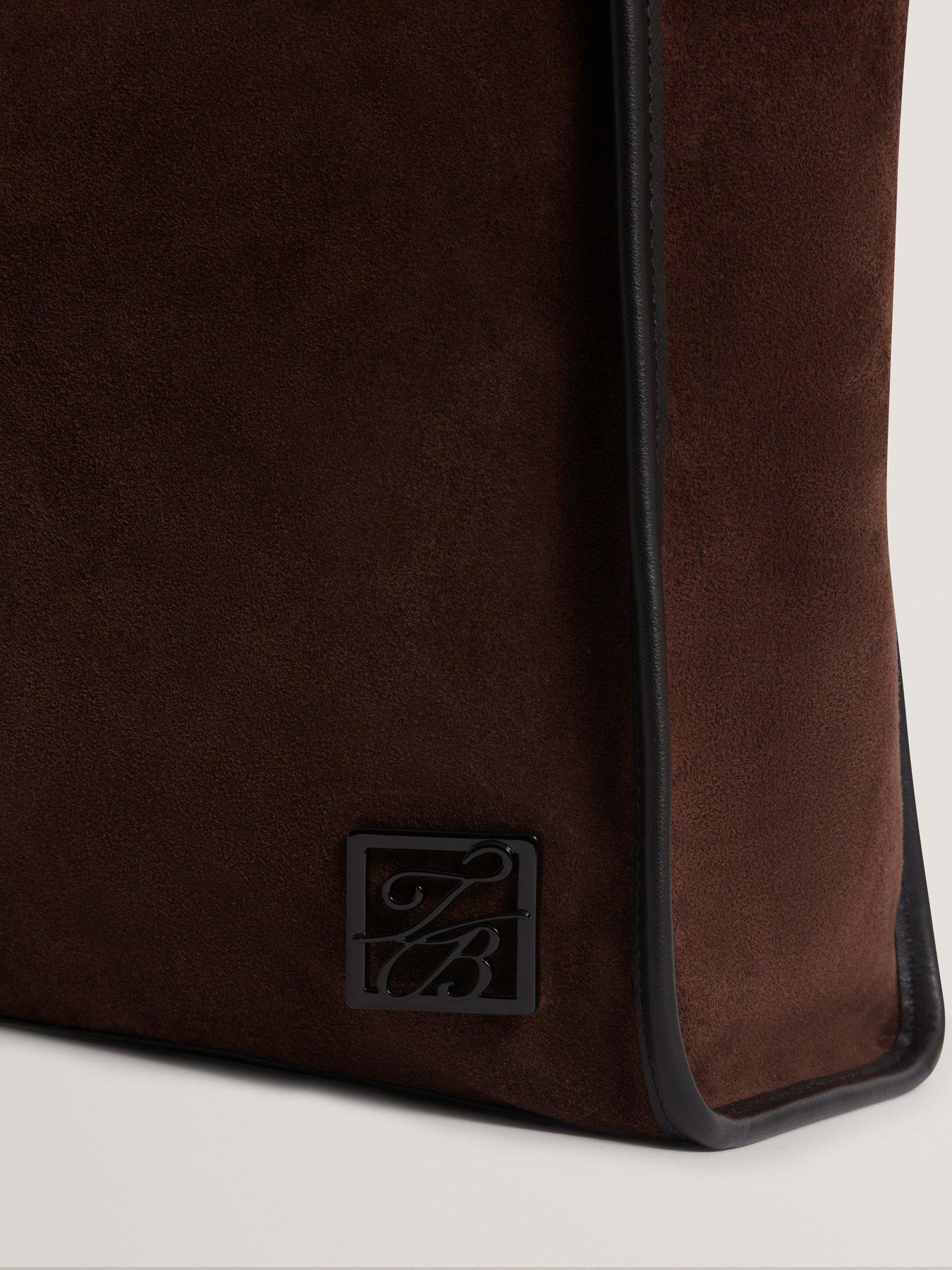 Image 5 of 6 of Ted Baker Script Detail Large Suede Tote - Brown
