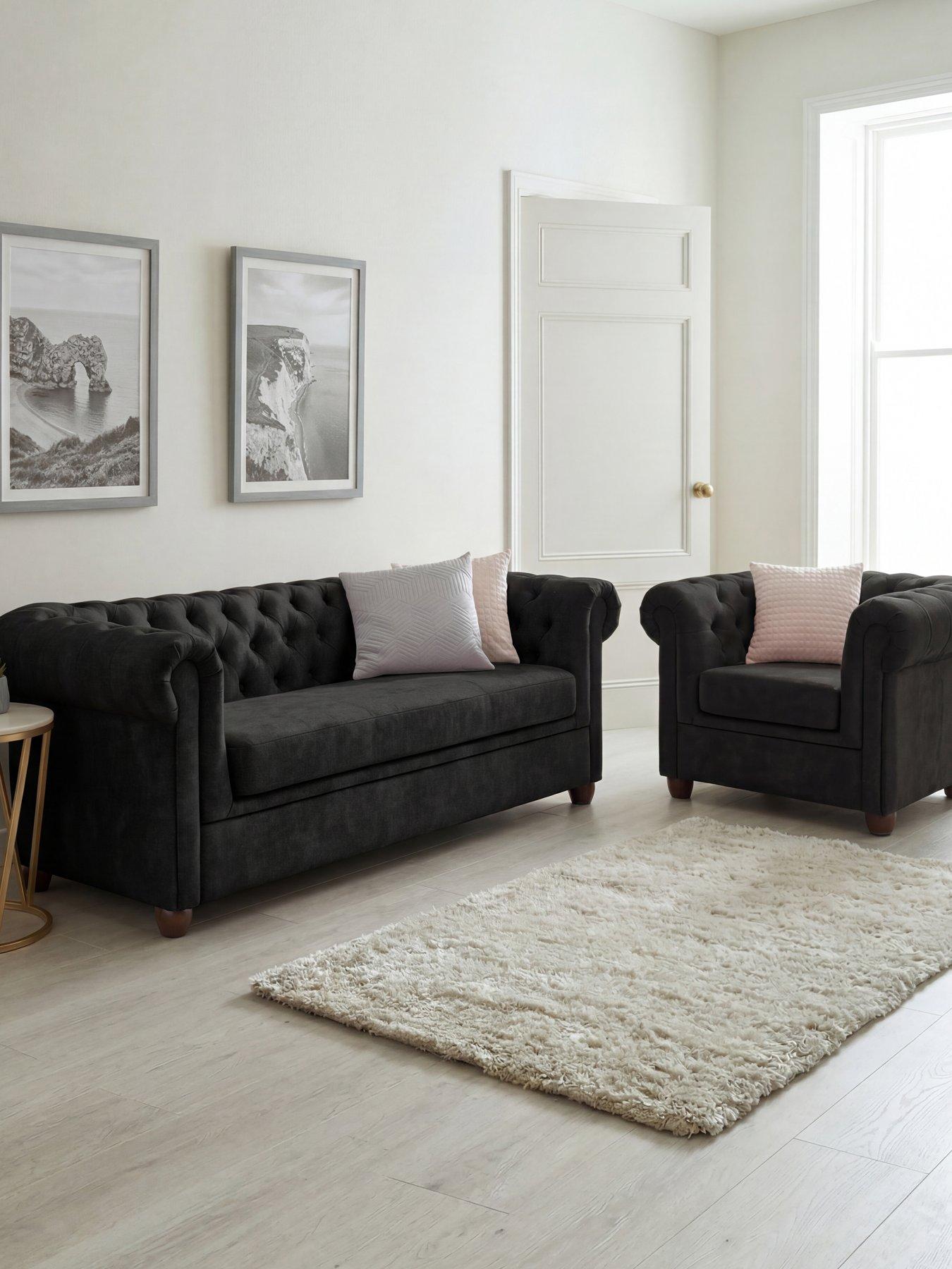 The Very Collection Chester Chesterfield Leather Look 3 Seater Sofa + Armchair Set - Black (Buy and SAVE!) - FSC® Certified