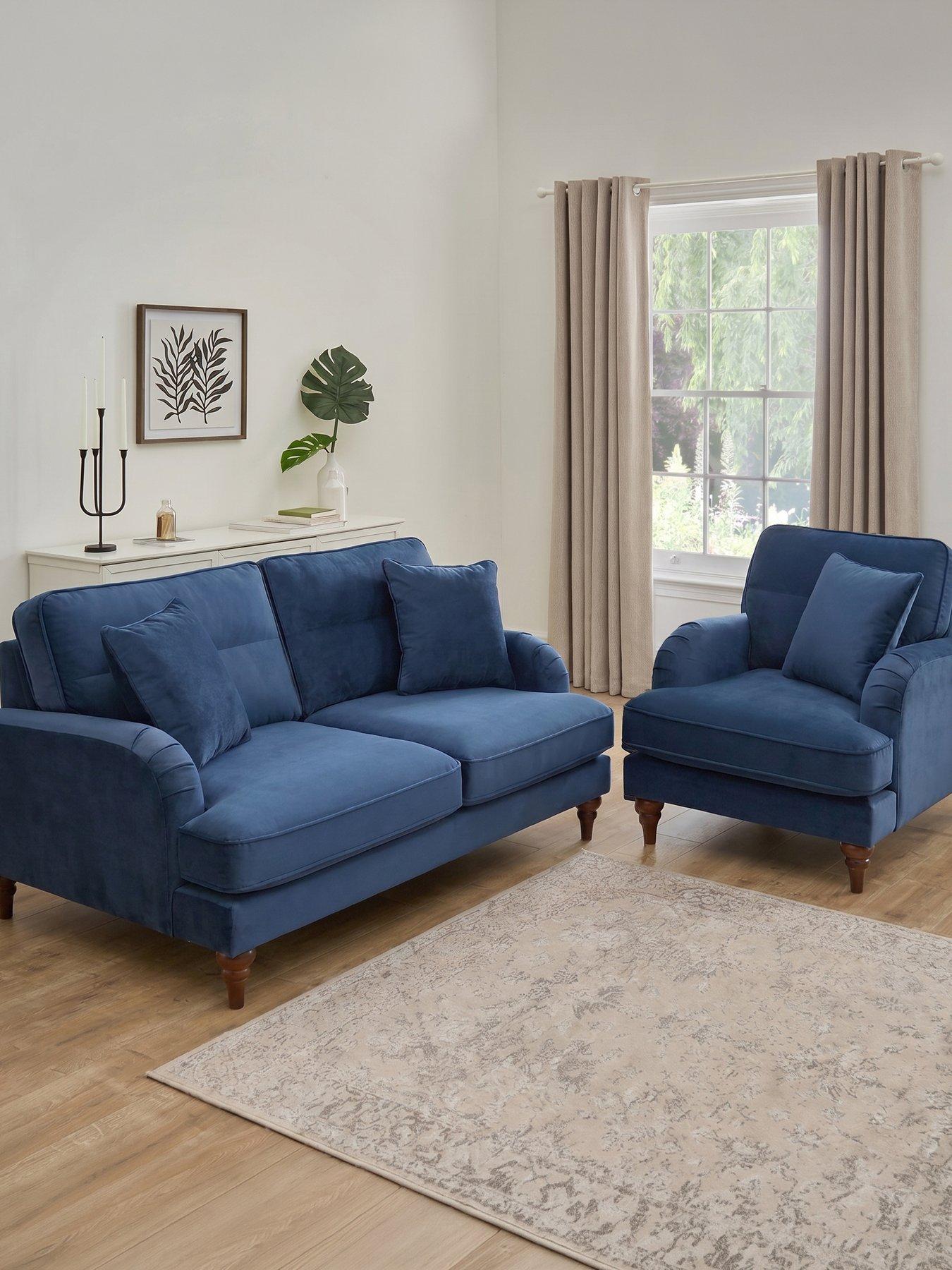 The Very Collection Victoria 3 Seater Sofa + Armchair Set (Buy  &  SAVE!) - Navy - FSC® Certified