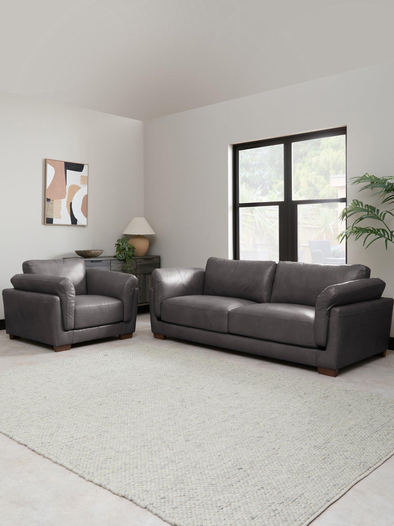 The Very Collection Morena 3 Seater Leather Sofa + Chair - FSC® Certified