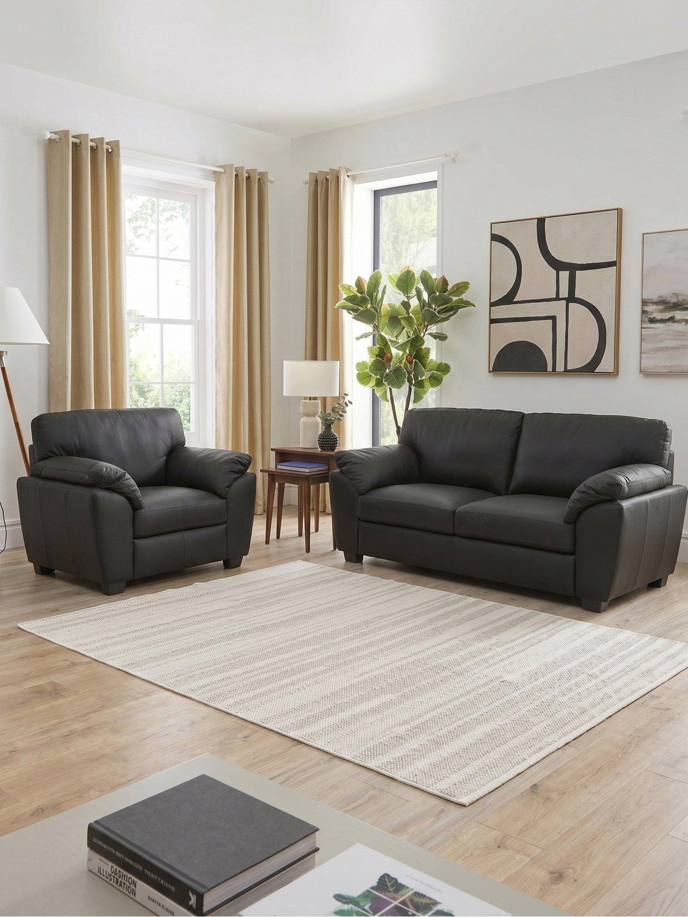 The Very Collection Montreal 3 Seater Leather Sofa + Chair - FSC® Certified