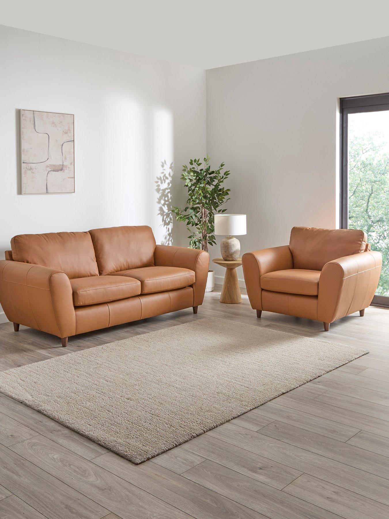 Image 1 of 7 of The Very Collection Shay 3 Seater Leather Sofa + Chair