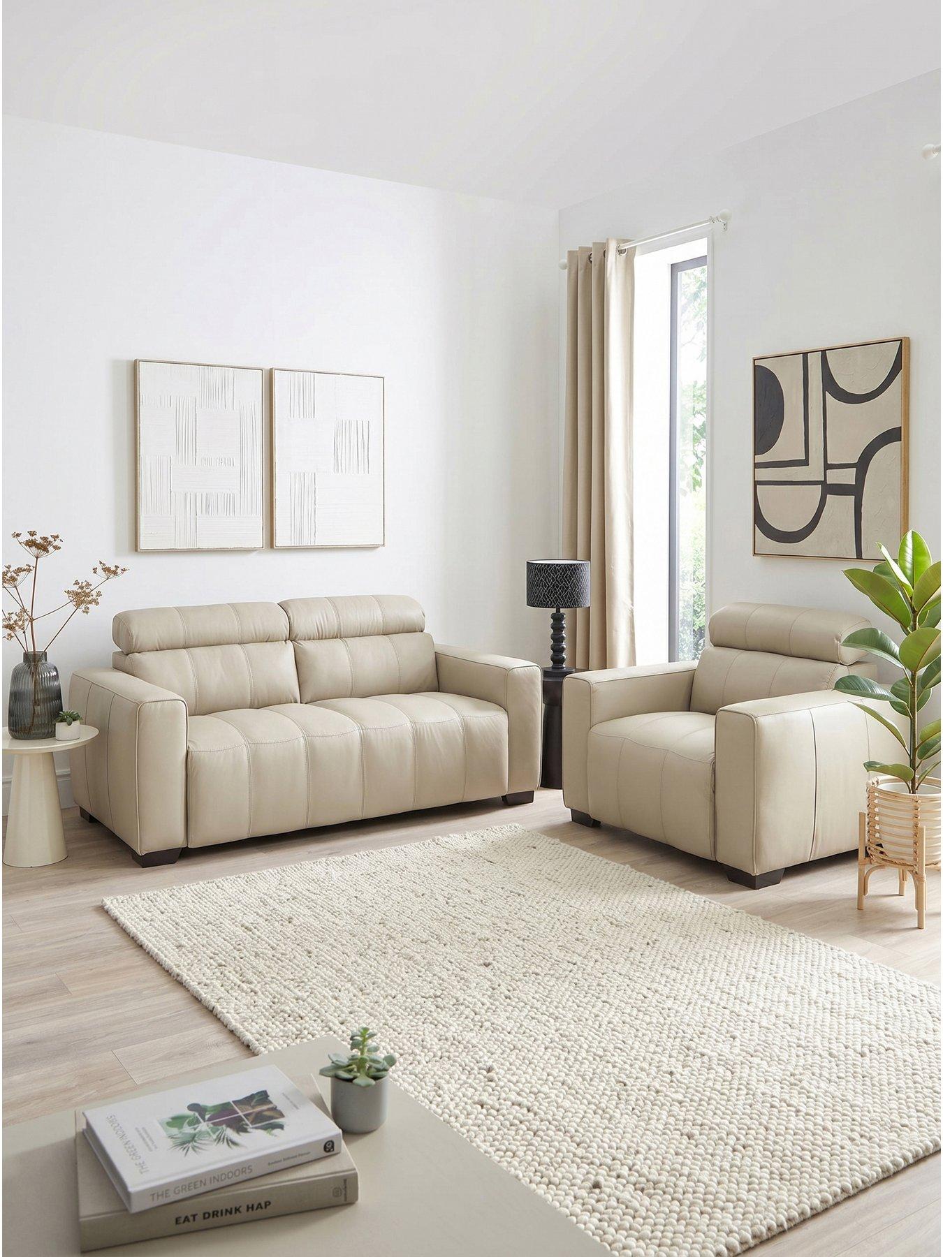 The Very Collection Cannes 3 Seater Leather Sofa + Chair - FSC® Certified