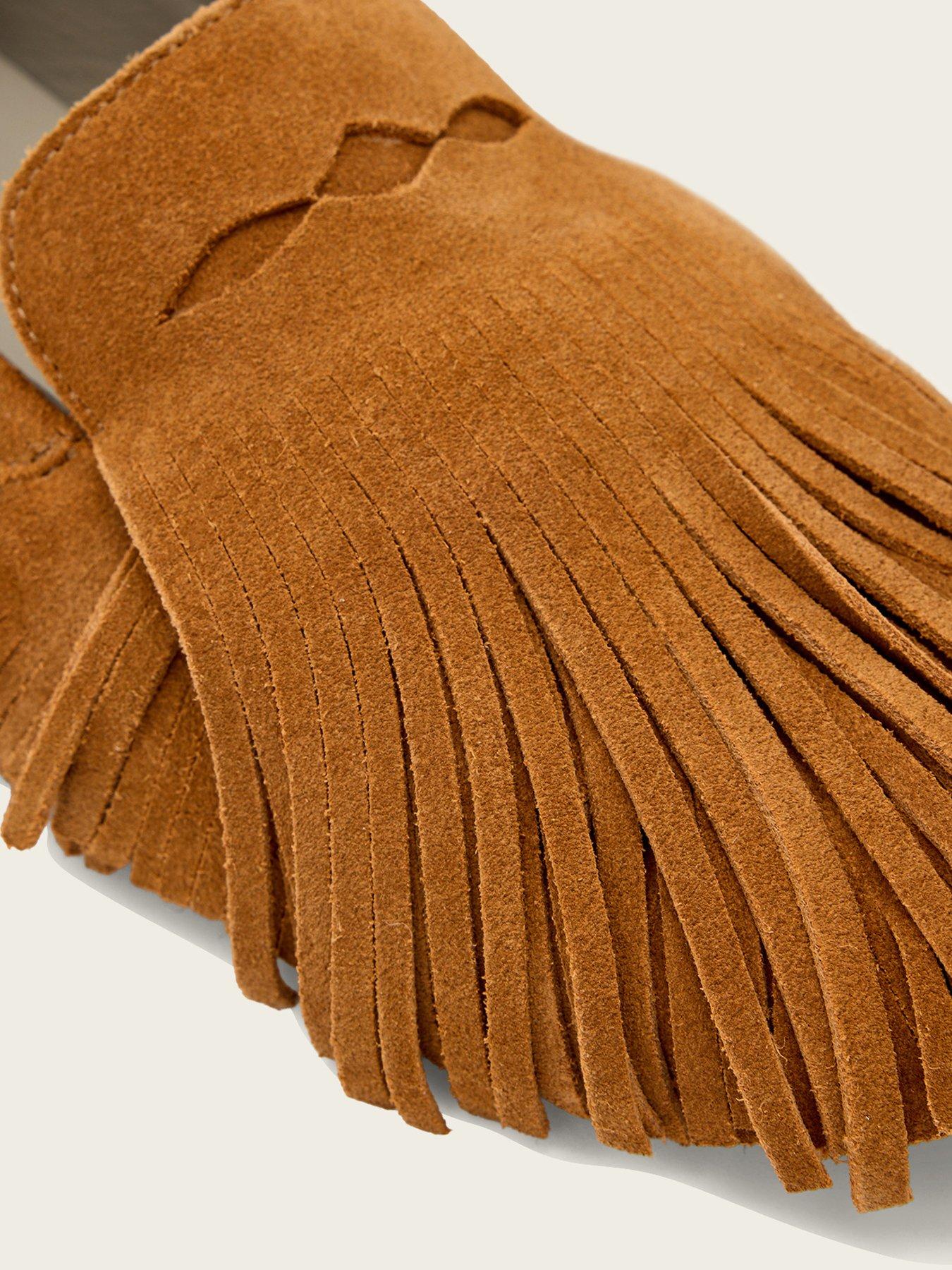 Image 4 of 5 of AllSaints Sandy Fringe Loafer - Brown