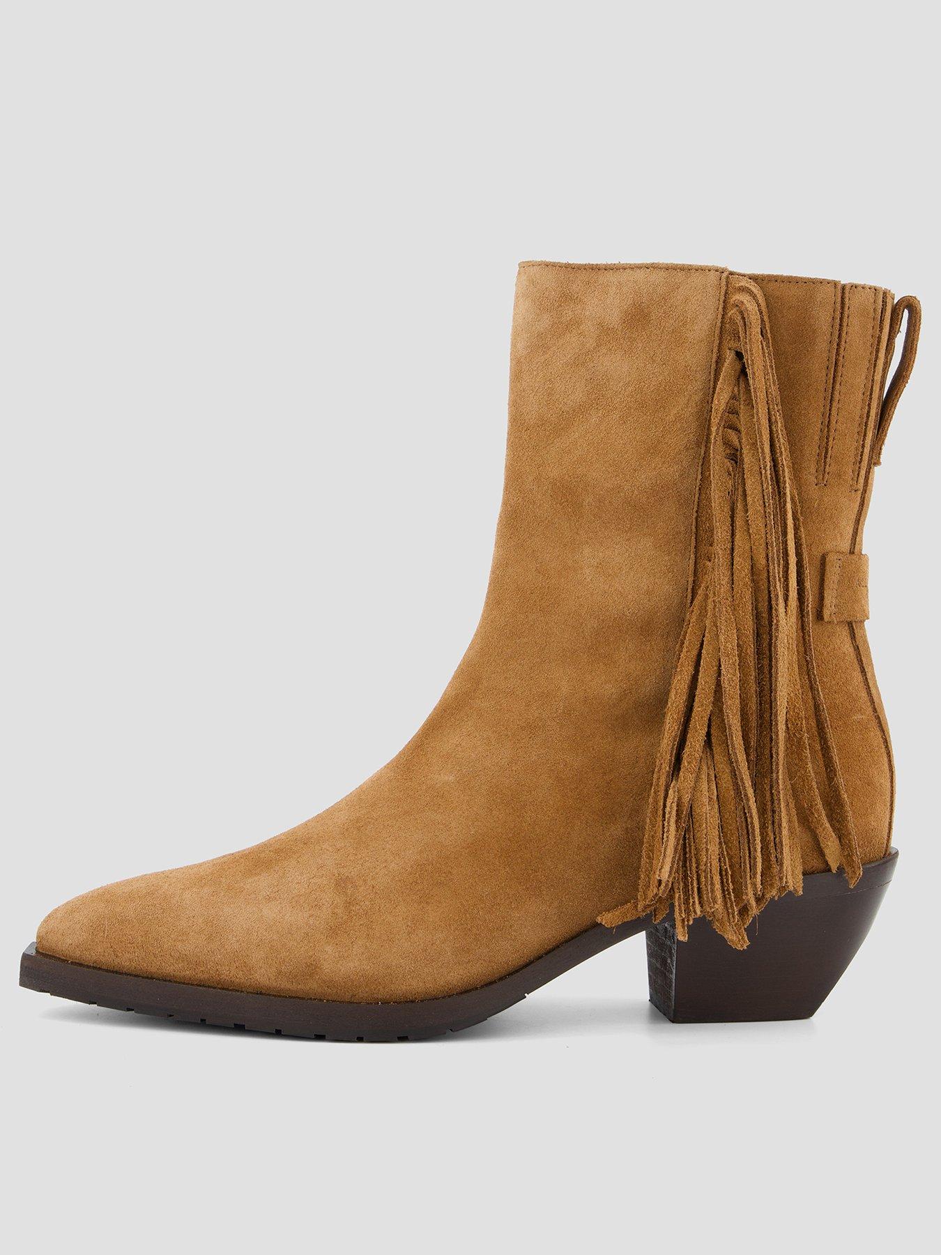 AllSaints Bazely Fringe Boots, Black, Size 7, Women