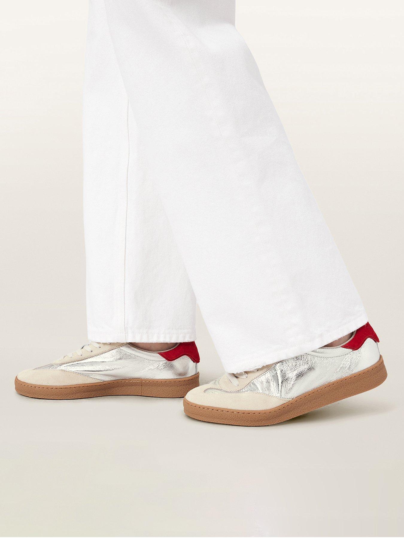 Image 2 of 6 of AllSaints Thelma Metallic Low Top Trainers - Silver
