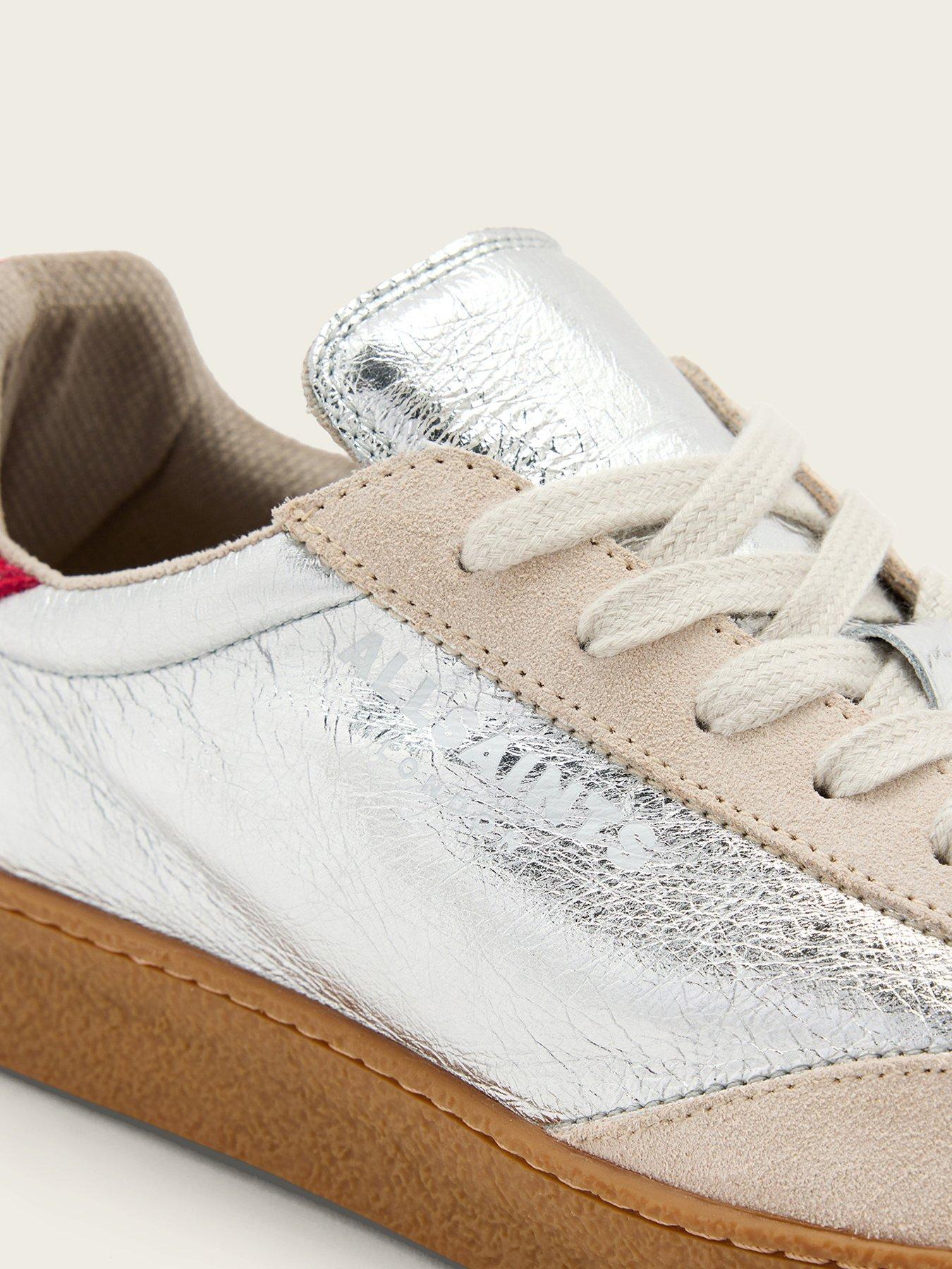 Image 4 of 6 of AllSaints Thelma Metallic Low Top Trainers - Silver