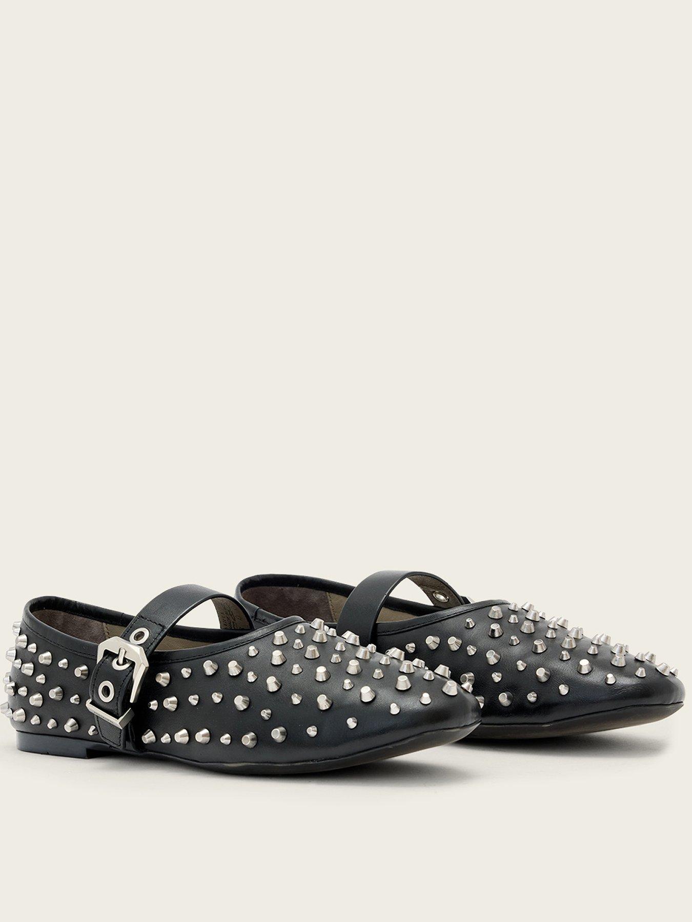 Image 2 of 5 of AllSaints Sabine Leather Stud Ballet Shoes - Black