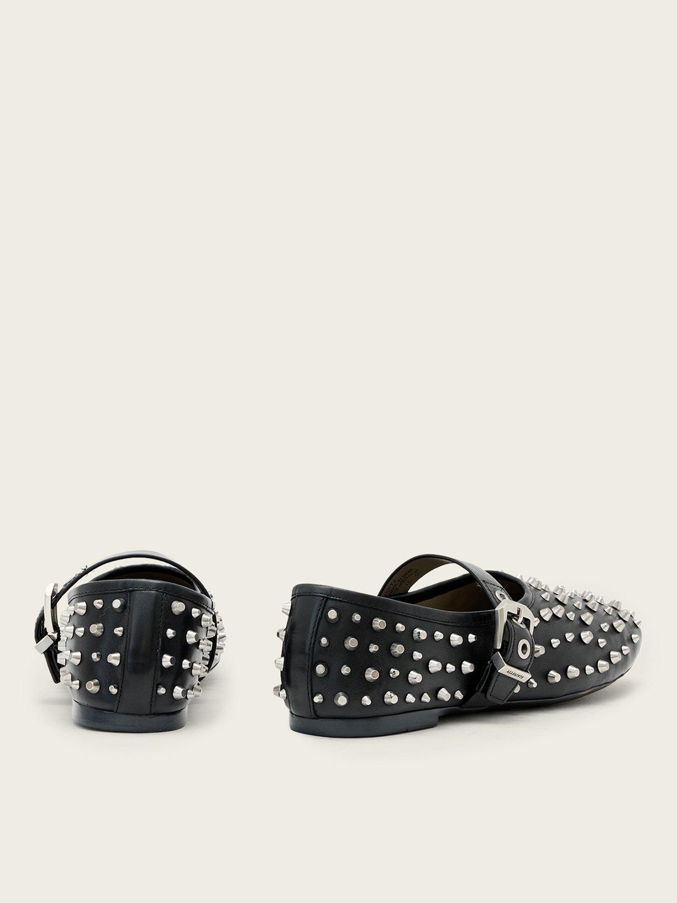 Image 3 of 5 of AllSaints Sabine Leather Stud Ballet Shoes - Black