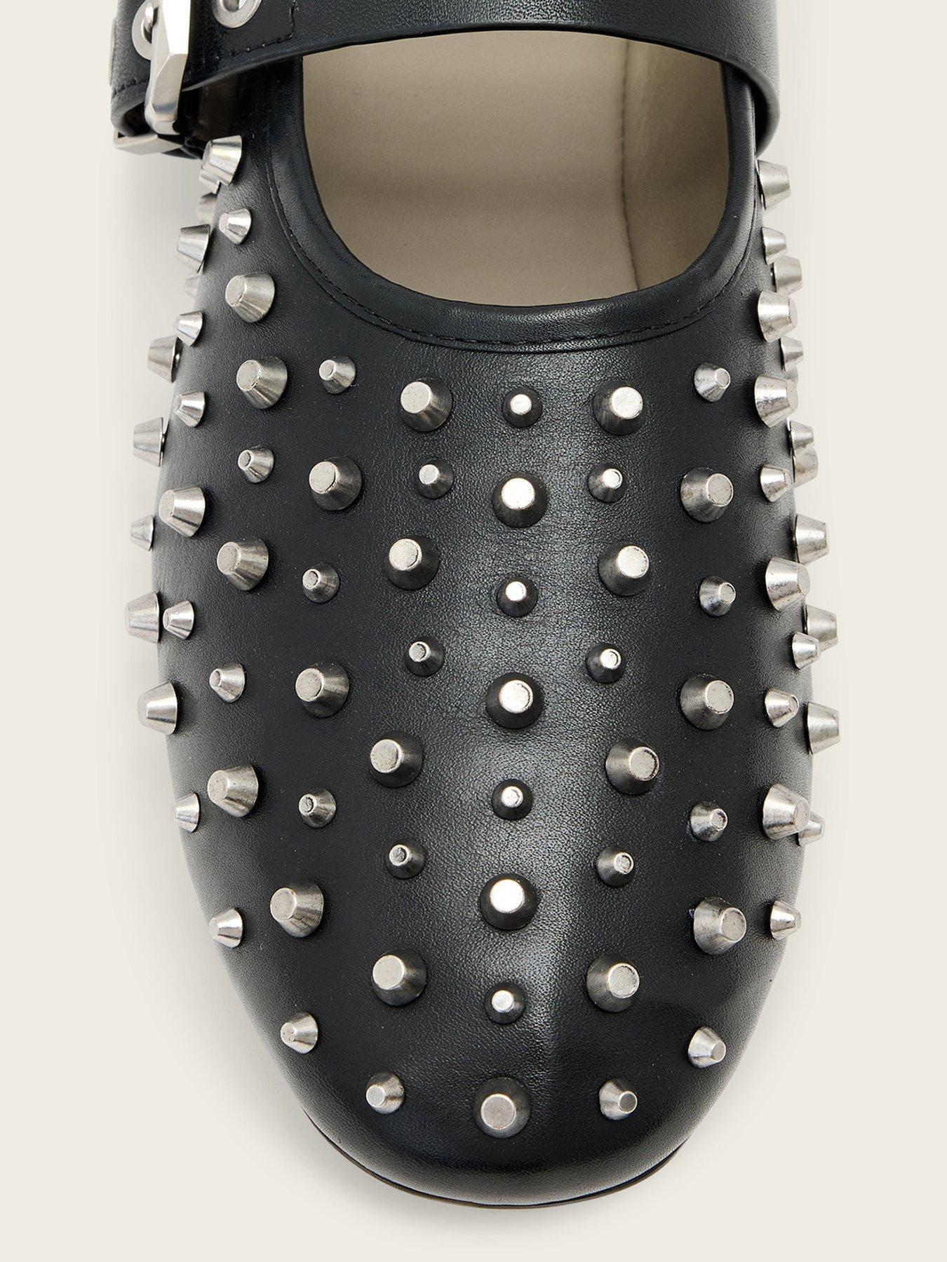 Image 4 of 5 of AllSaints Sabine Leather Stud Ballet Shoes - Black