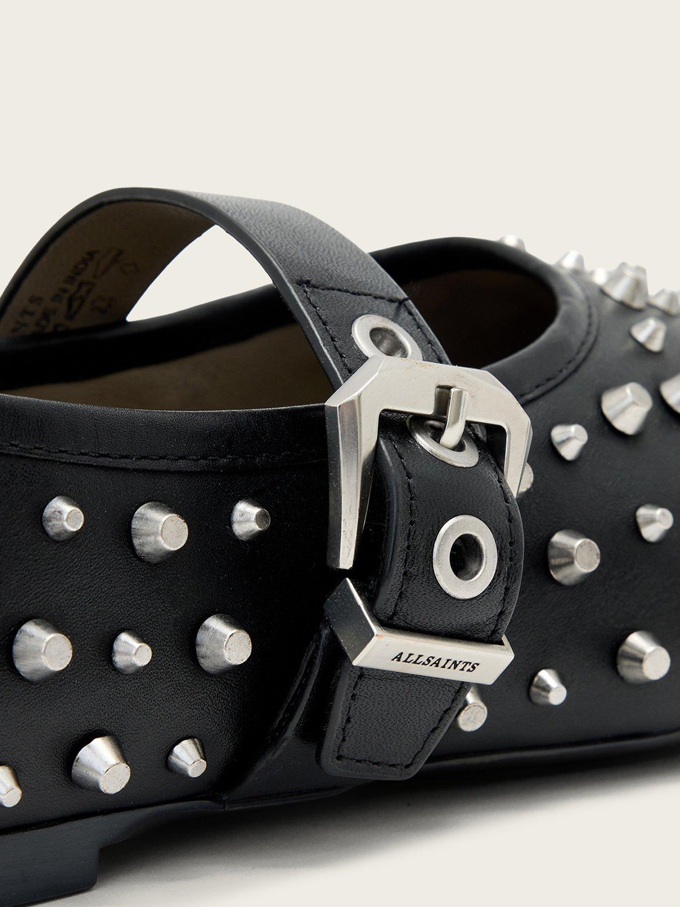 Image 5 of 5 of AllSaints Sabine Leather Stud Ballet Shoes - Black