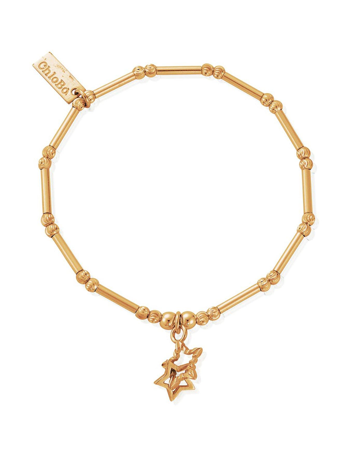 ChloBo Gold Dainty Moon Cut Sparkle Interlocking Star Bracelet