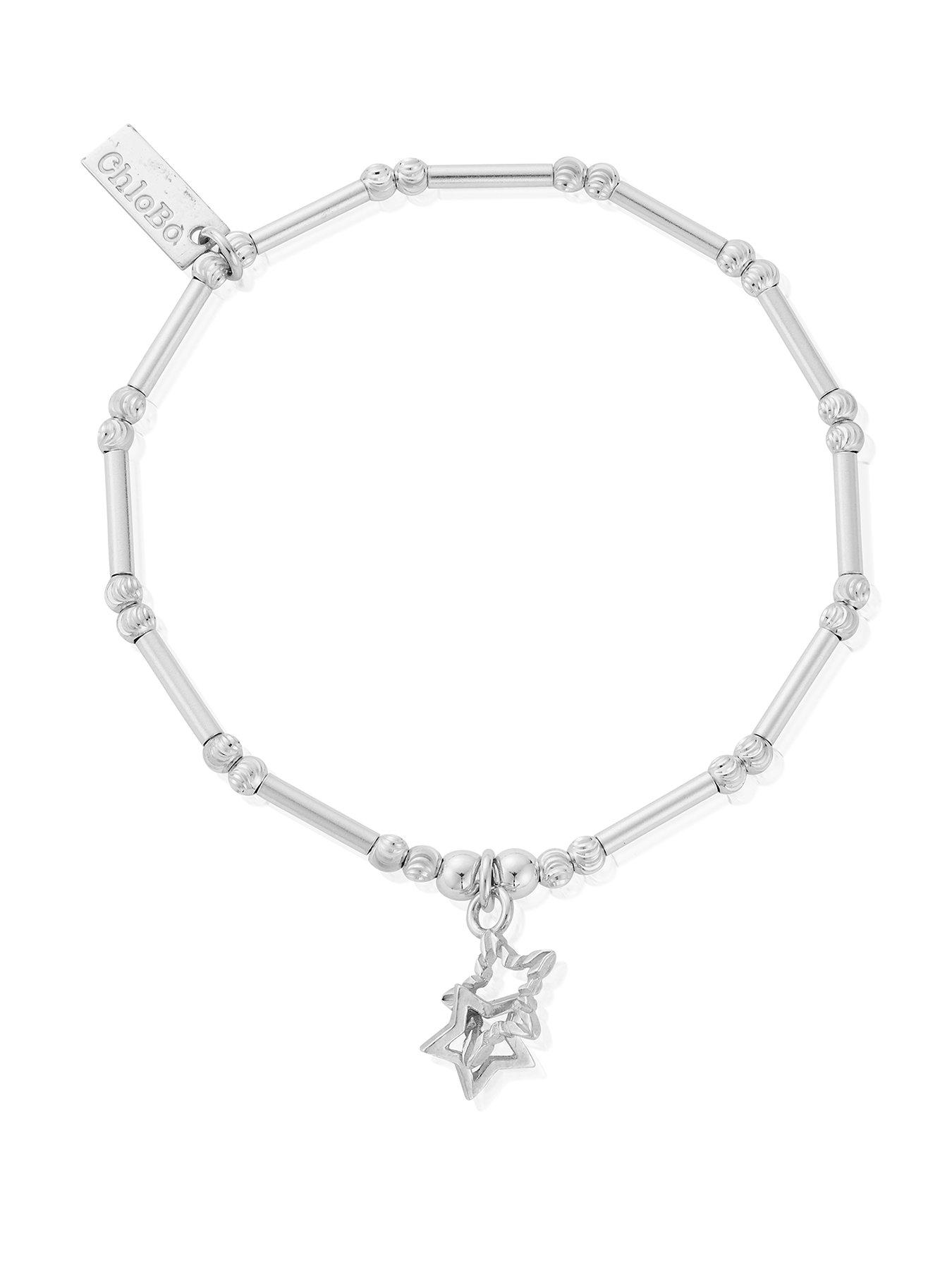 ChloBo Dainty Moon Cut Sparkle Interlocking Star Bracelet