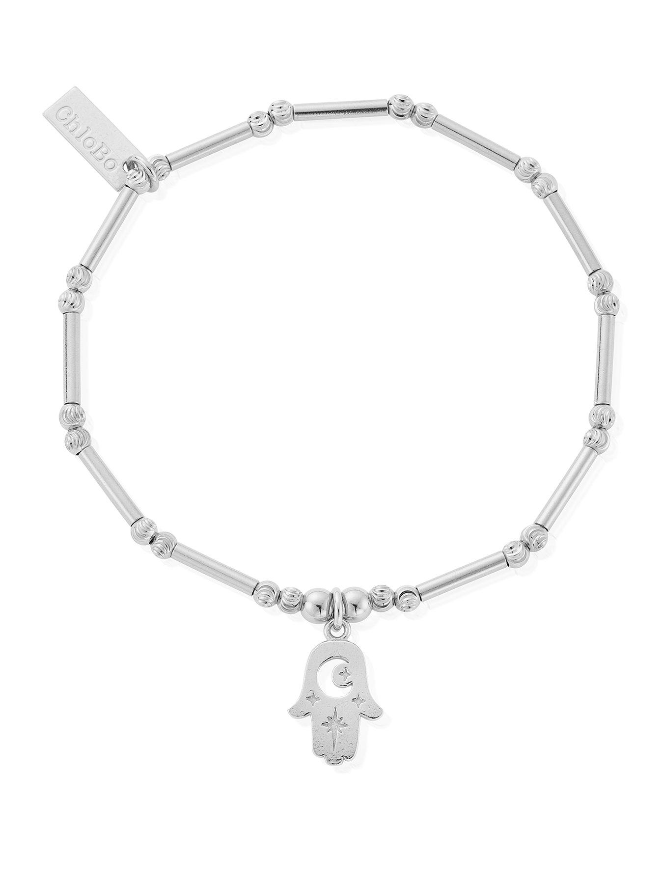 ChloBo Dainty Moon Cut Sparkle Hamsa Bracelet