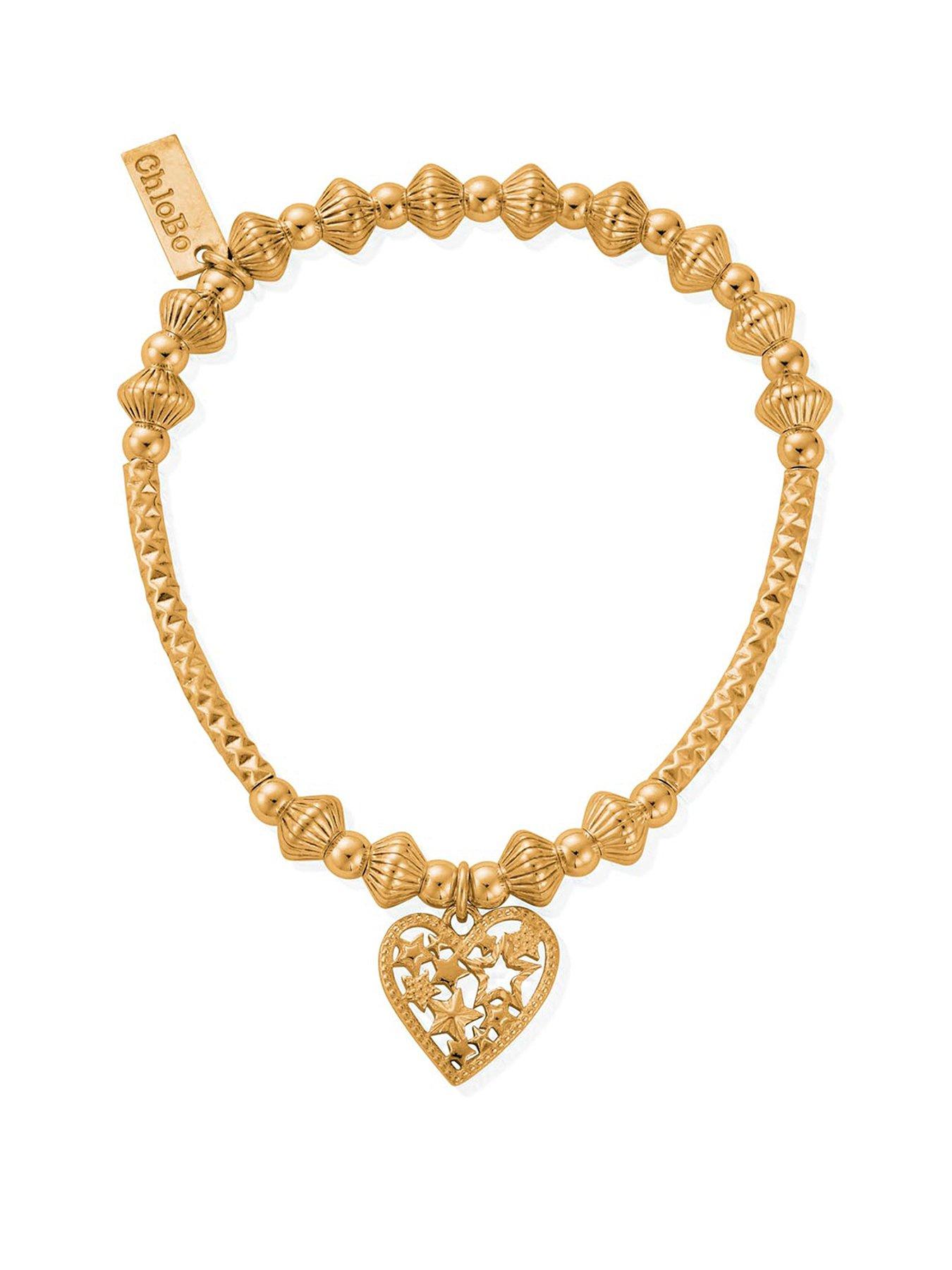 ChloBo Gold Pattern Noodle Disc Starry Heart Bracelet