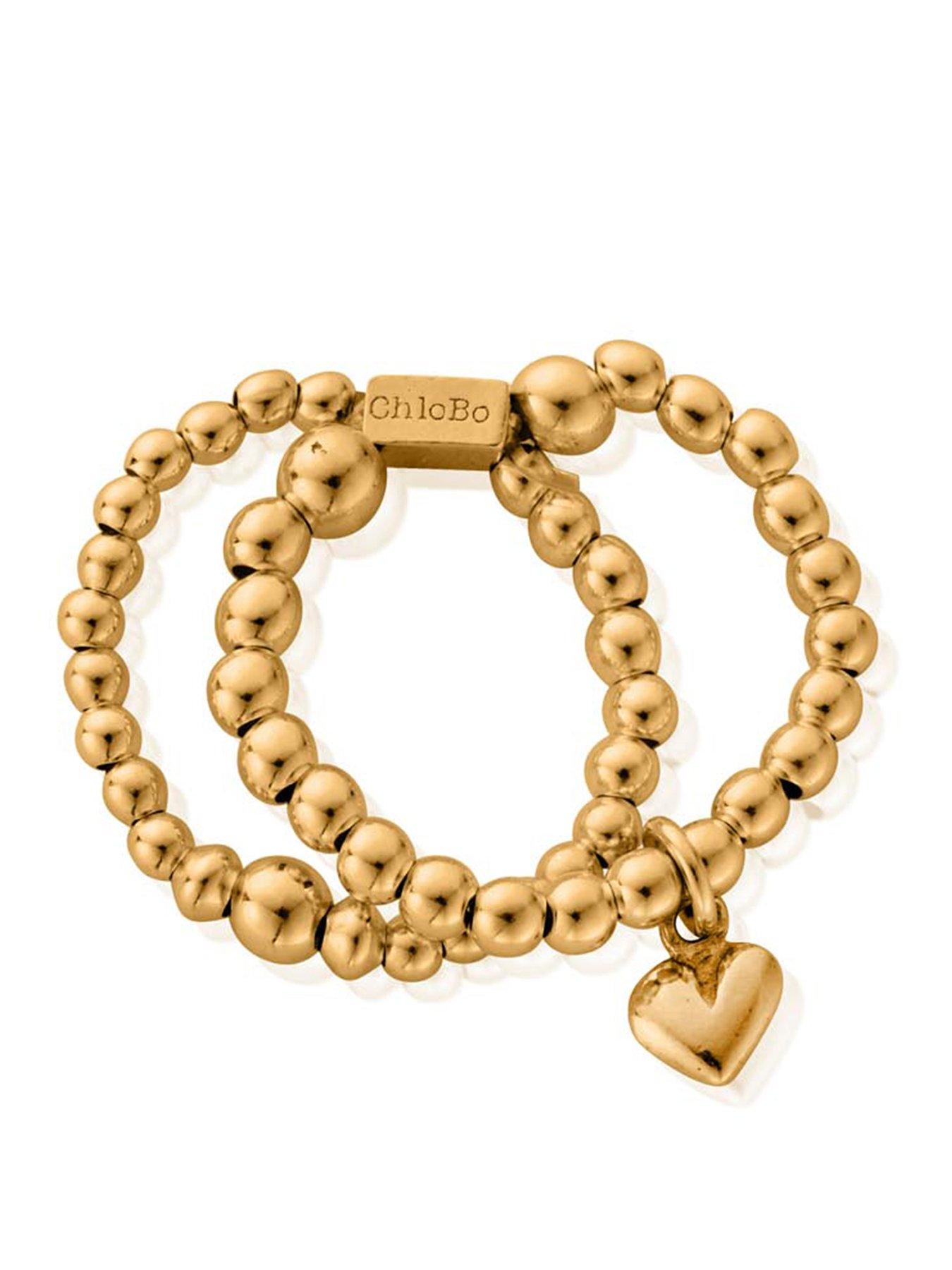ChloBo GOLD MINI PUFFED HEART DOUBLE RING MEDIUM