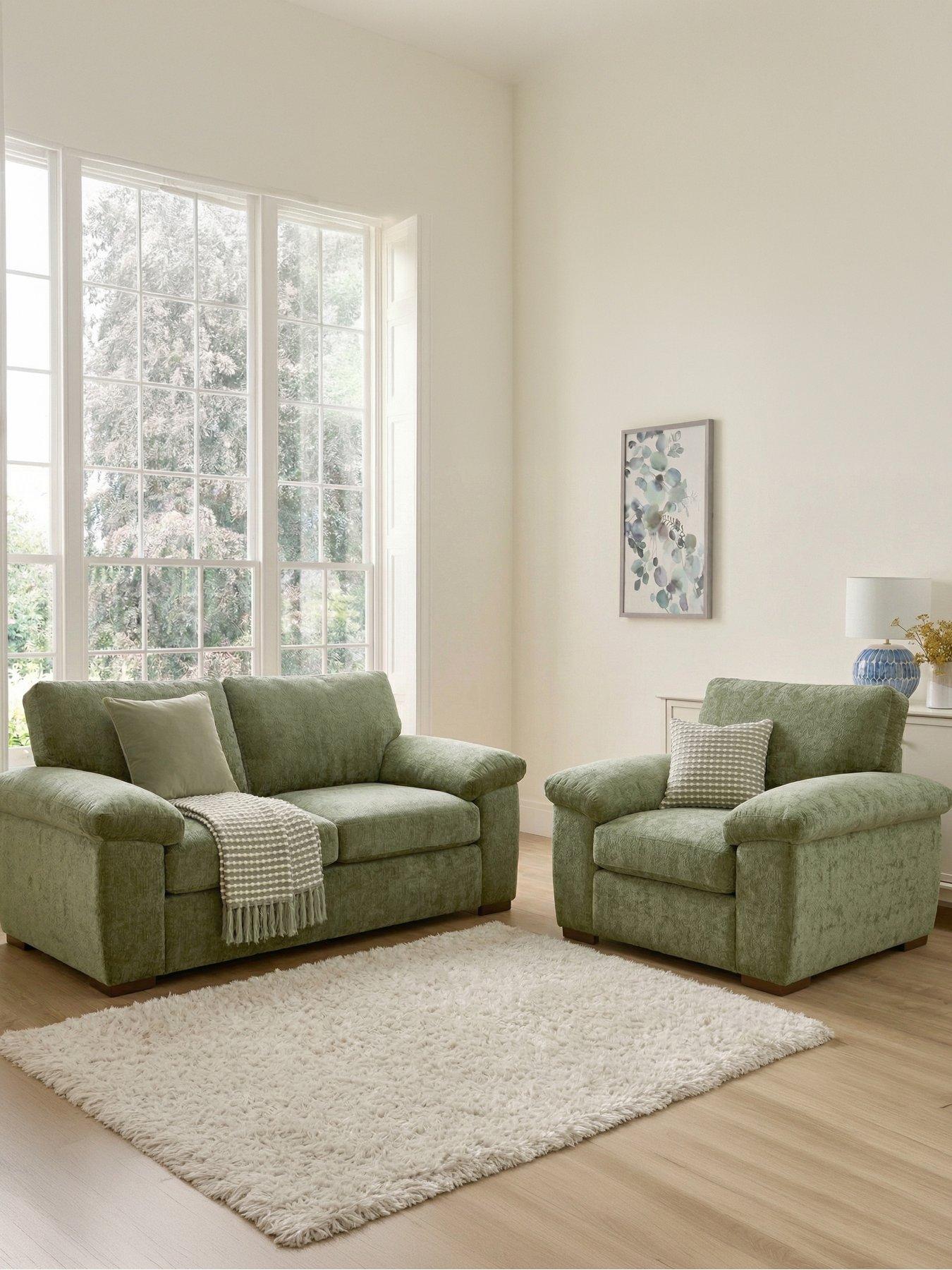 The Very Collection Salerno Standard Back Fabric 3 Seater and Armchair Set (Buy  &  SAVE!) – Olive Green - FSC® Certified