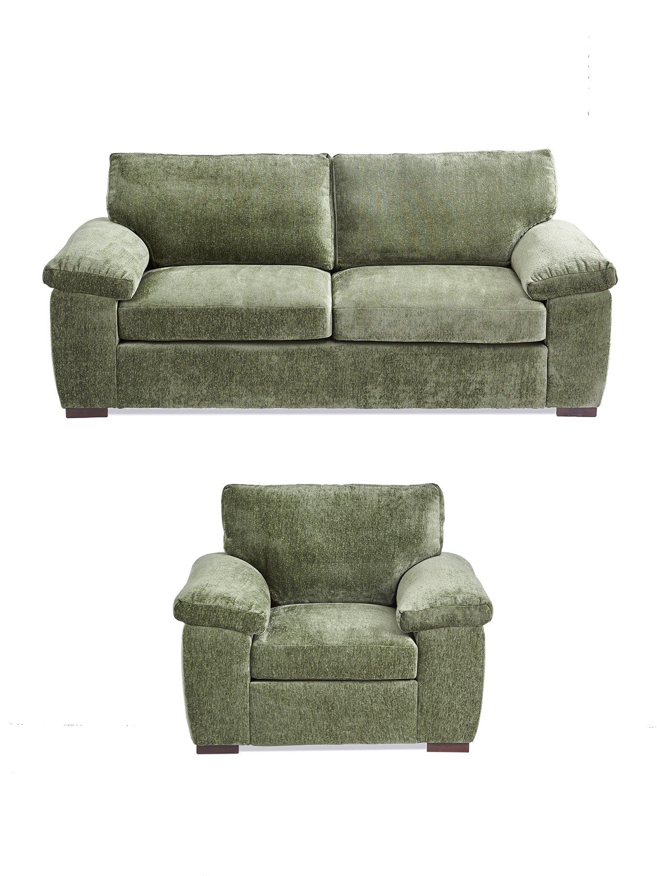 Image 2 of 7 of The Very Collection Salerno Standard Back Fabric 3 Seater and Armchair Set (Buy &amp; SAVE!) &ndash; Olive Green - FSC&reg; Certified