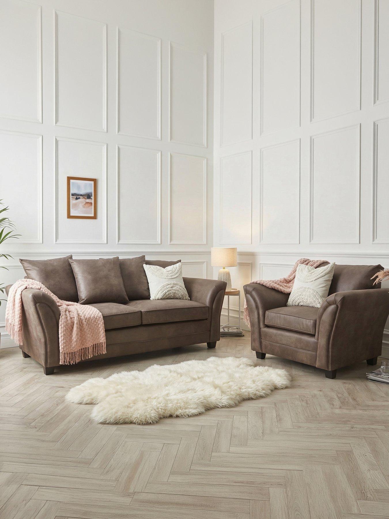 The Very Collection Dury Leather Look 3 Seater Sofa + Armchair Set (Buy  &  SAVE!) - FSC® Certified