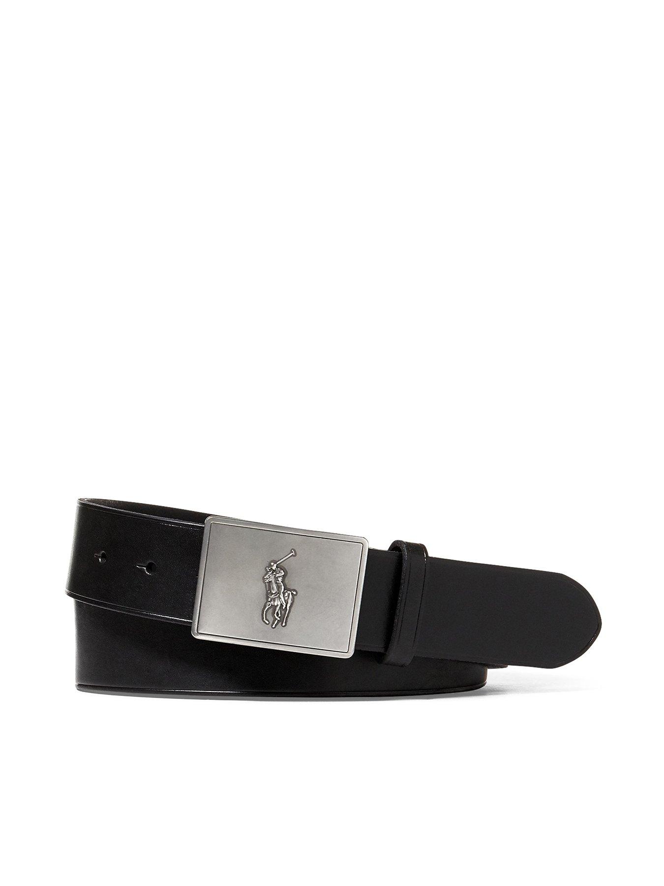 Image 1 of 2 of Polo Ralph Lauren Pony Player Plaque Leather Belt - Black