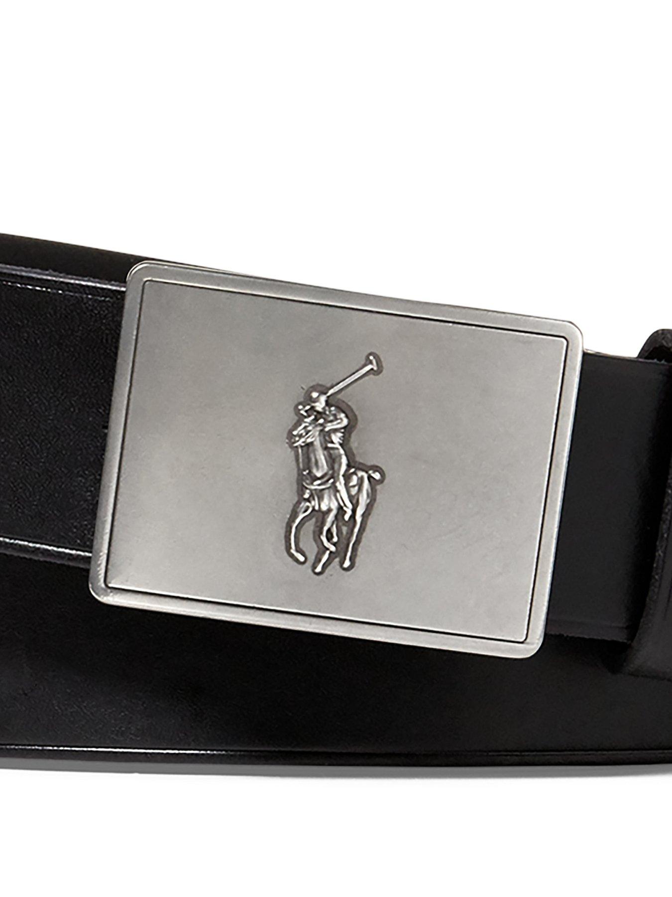 Image 2 of 2 of Polo Ralph Lauren Pony Player Plaque Leather Belt - Black