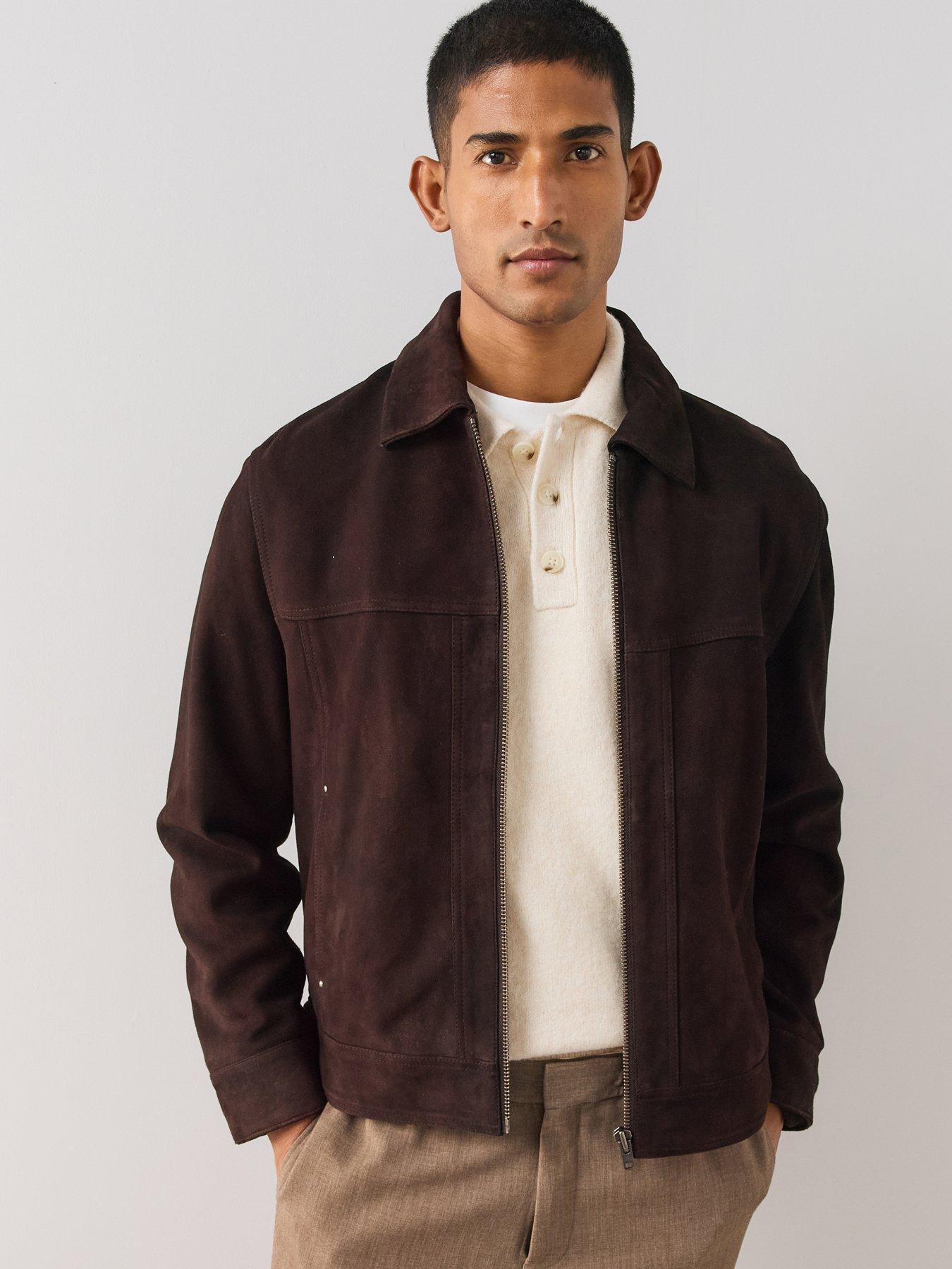 Image 1 of 6 of The Very Collection Mens 100% Real Suede Zip Through Collared Jacket - Brown
