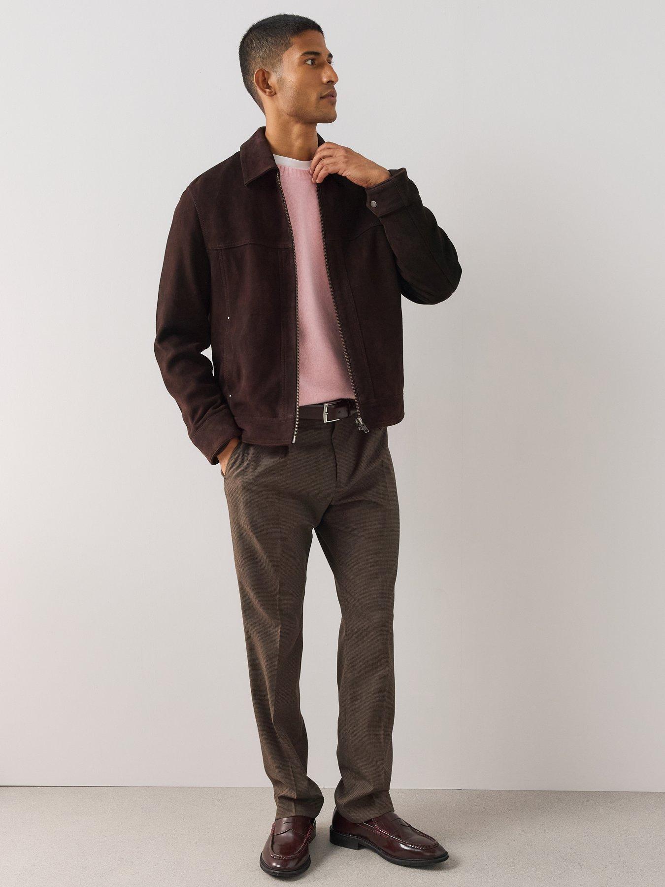 Image 3 of 6 of The Very Collection Mens 100% Real Suede Zip Through Collared Jacket - Brown