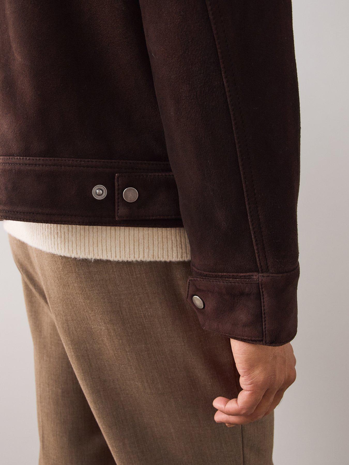 Image 4 of 6 of The Very Collection Mens 100% Real Suede Zip Through Collared Jacket - Brown