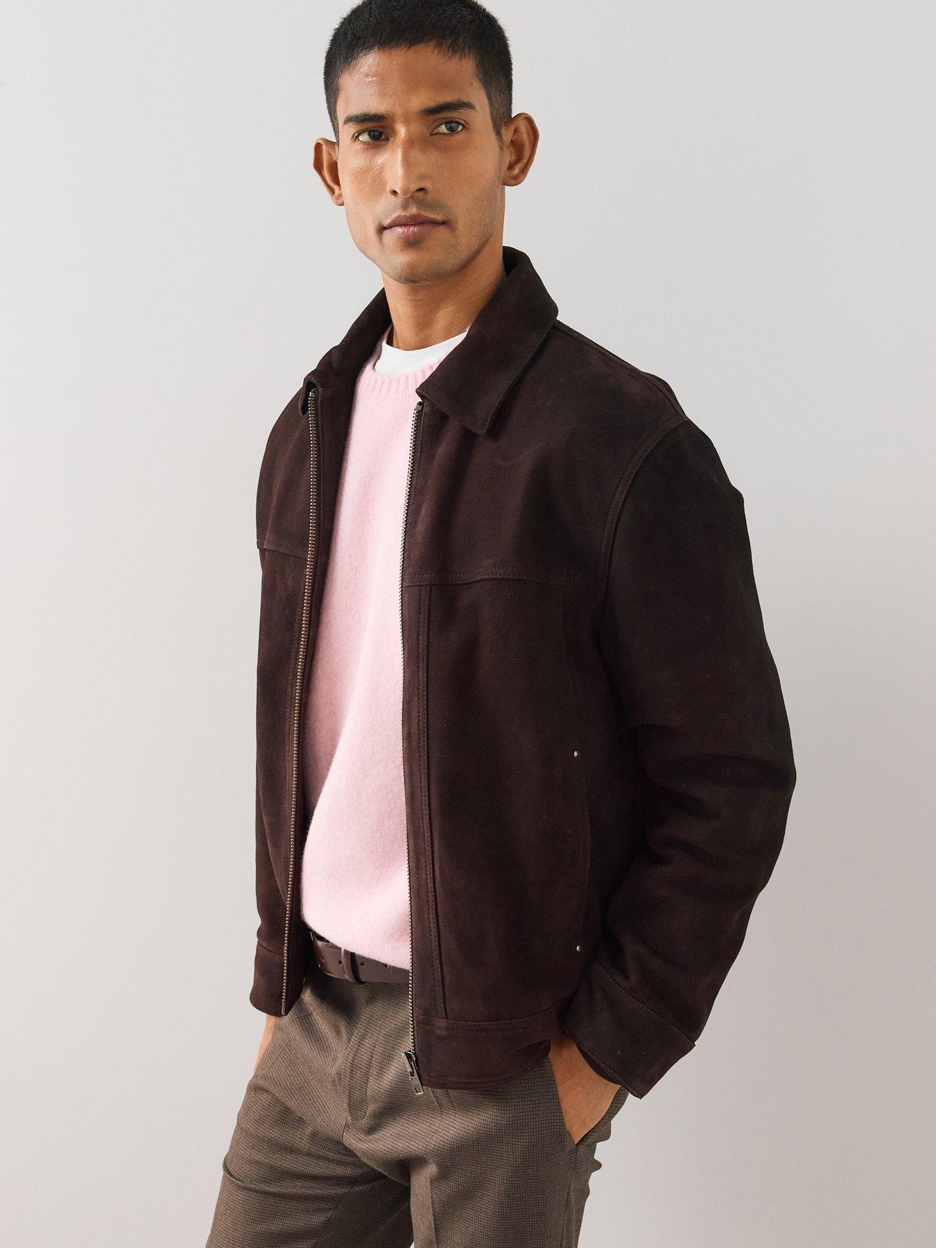 Image 5 of 6 of The Very Collection Mens 100% Real Suede Zip Through Collared Jacket - Brown