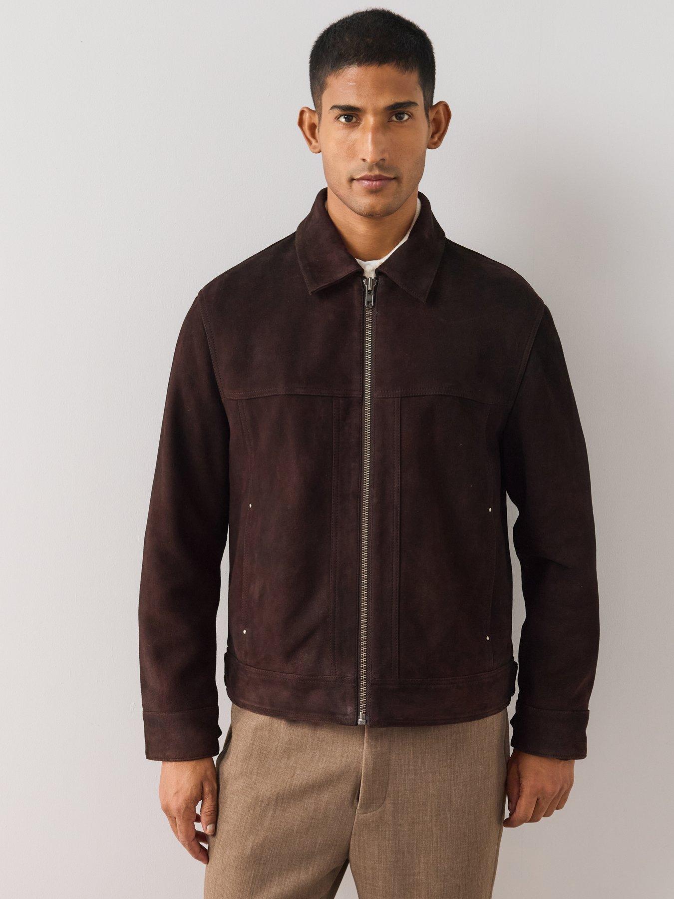 Image 6 of 6 of The Very Collection Mens 100% Real Suede Zip Through Collared Jacket - Brown