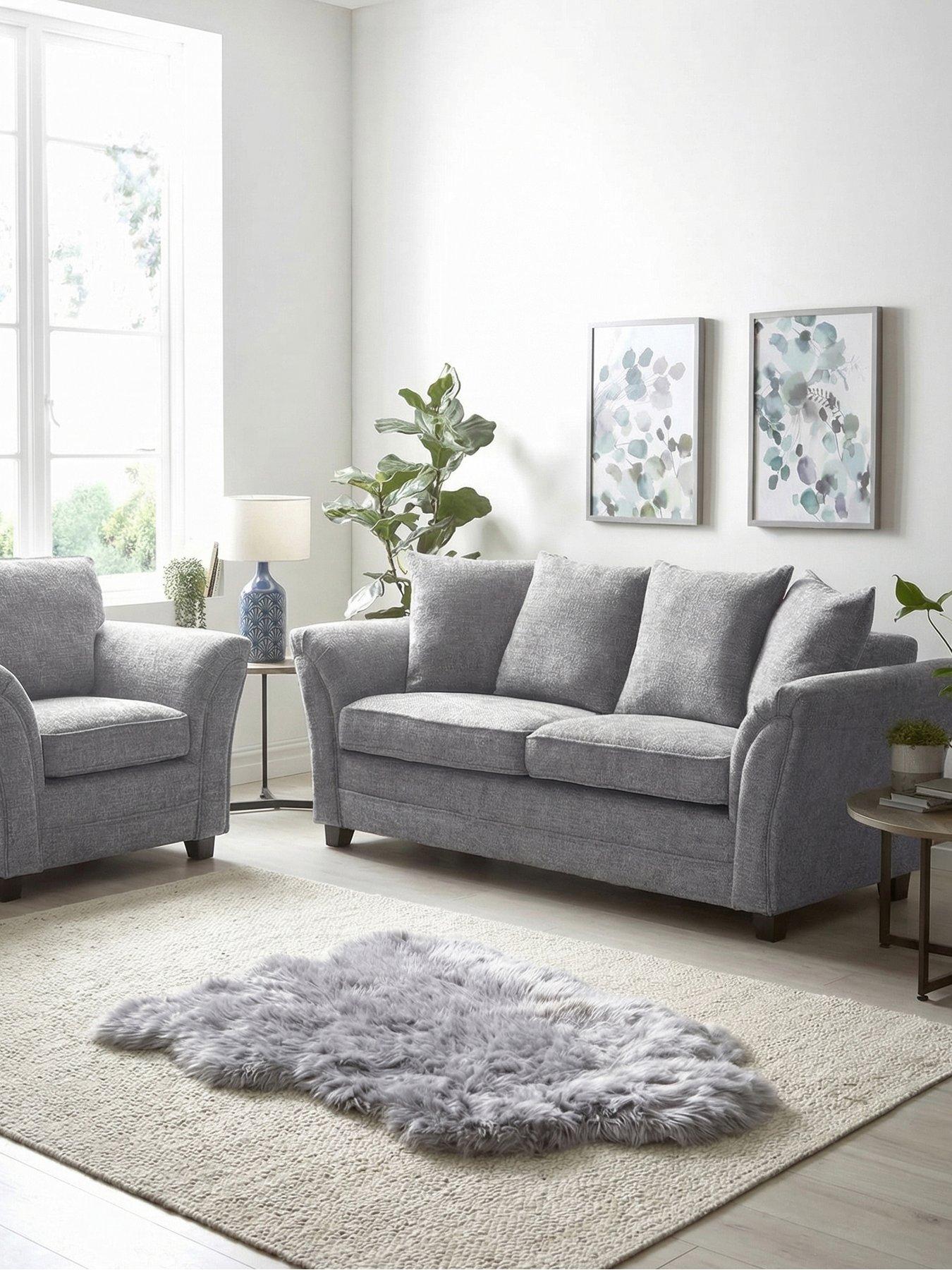 The Very Collection Dury Chunky Weave 3 Seater Scatterback Sofa + Armchair Set (Buy and SAVE!)  - Grey - FSC® Certified