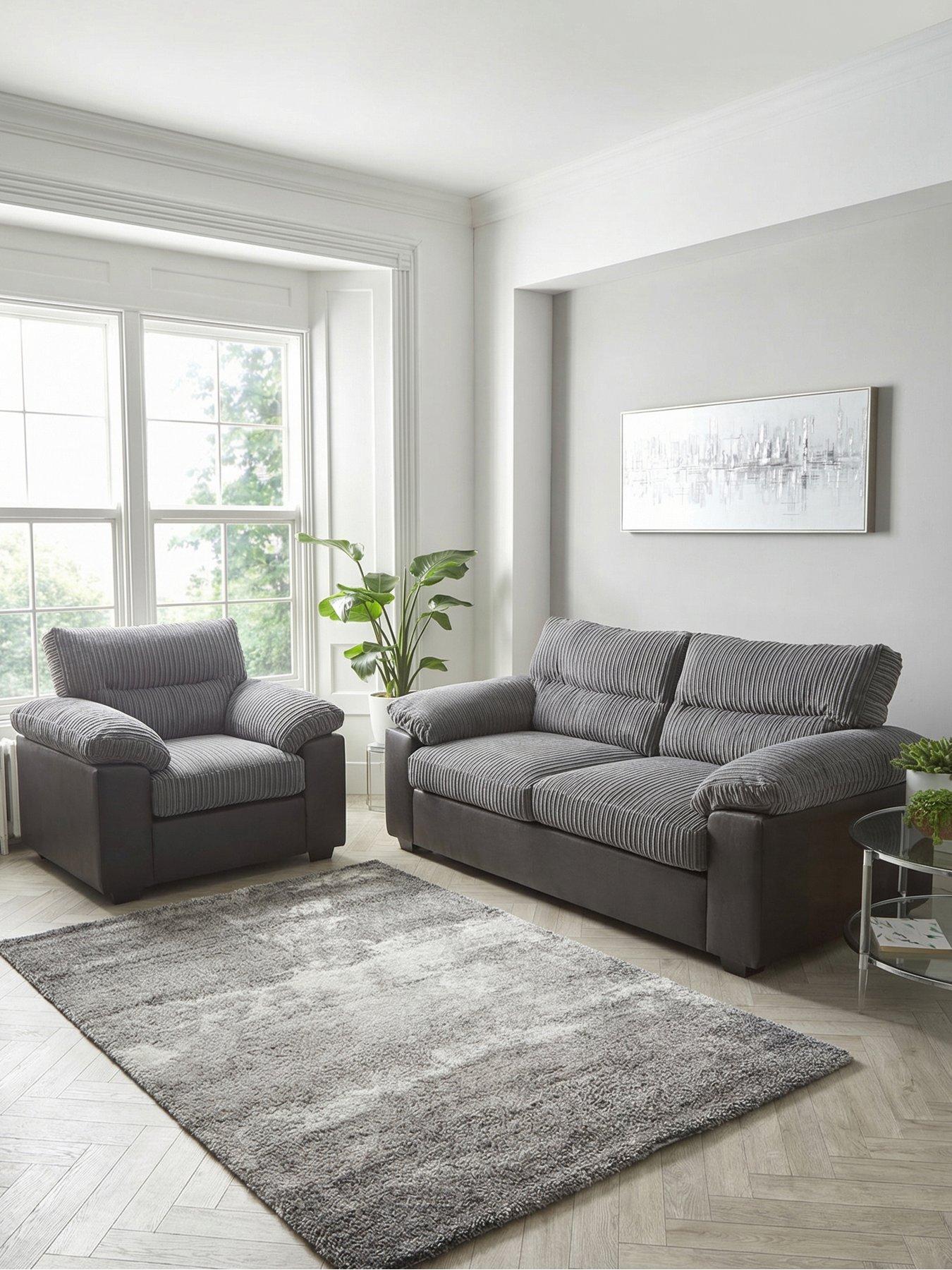 The Very Collection Armstrong 3 Seater Sofa + Armchair Set (Buy  &  SAVE!) - Black