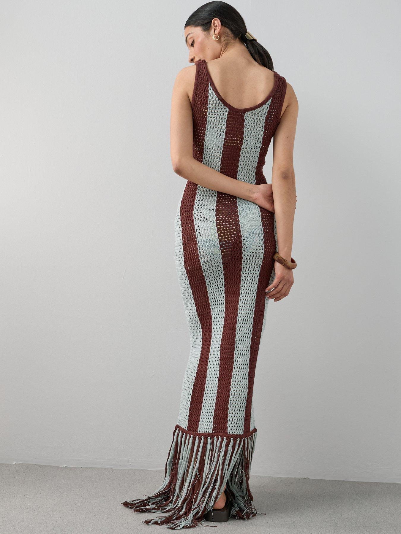 Image 2 of 6 of The Very Collection Fringe Stripe Midaxi Dress - Multi