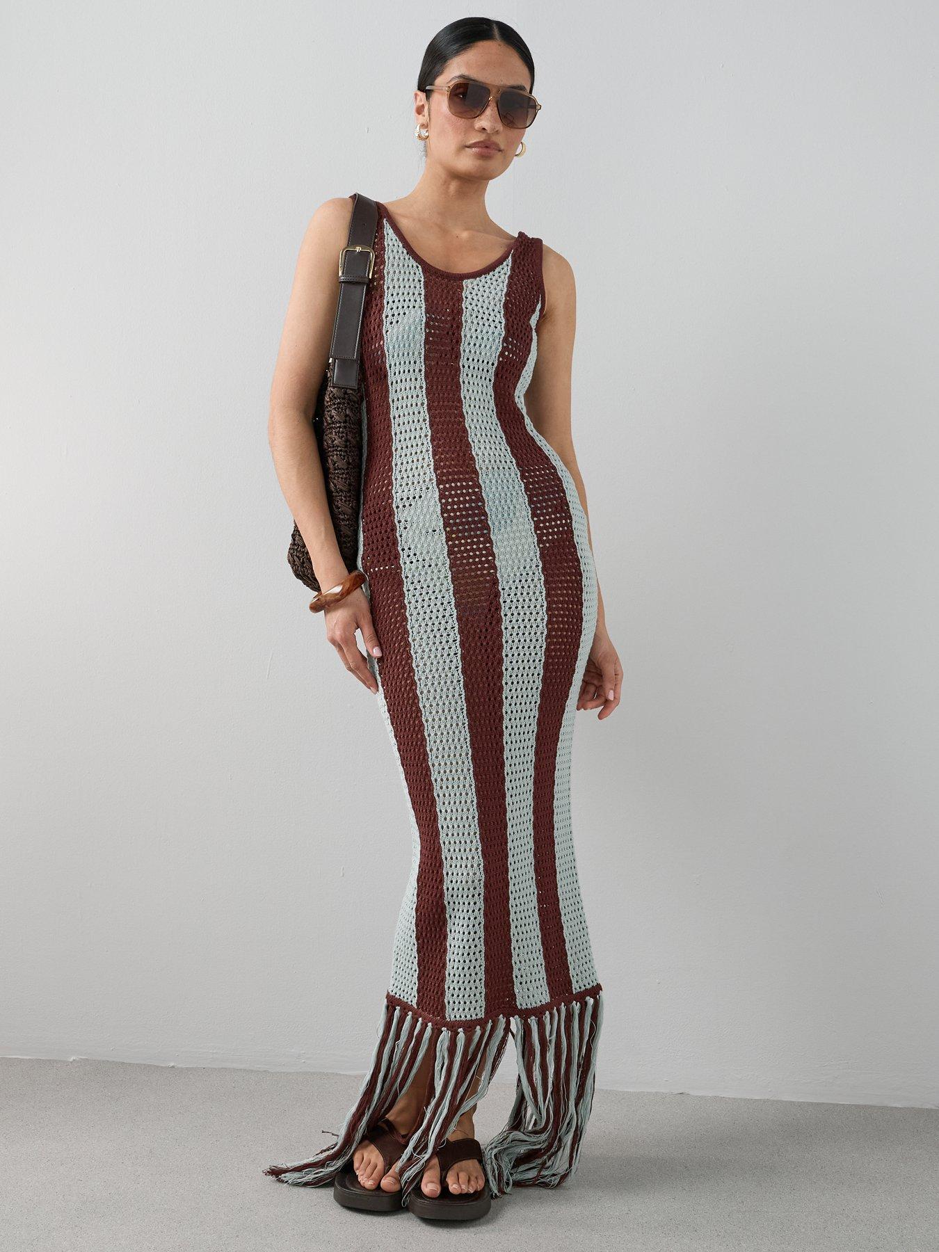 Image 3 of 6 of The Very Collection Fringe Stripe Midaxi Dress - Multi