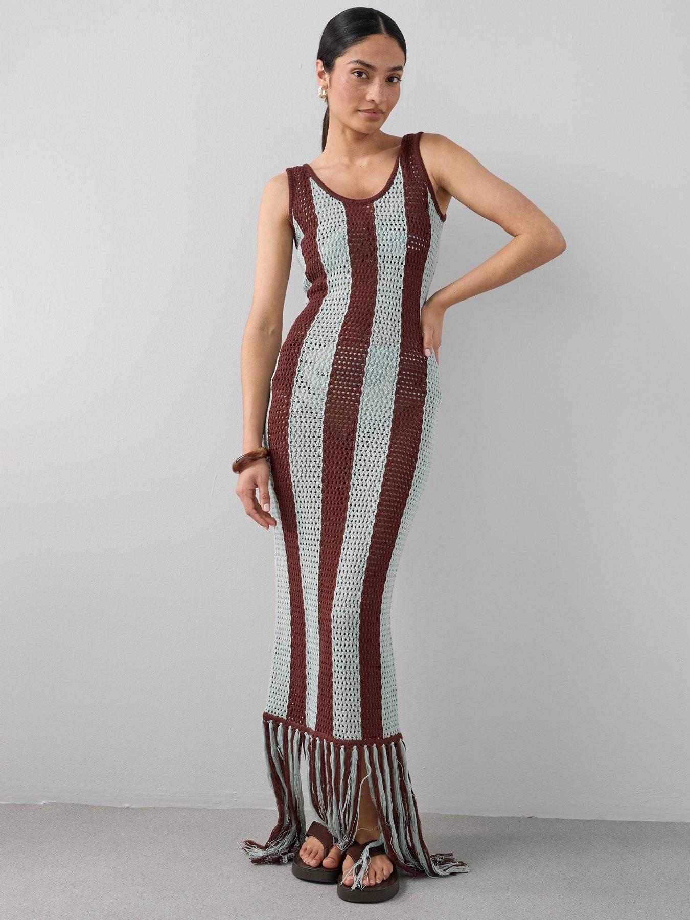 Image 4 of 6 of The Very Collection Fringe Stripe Midaxi Dress - Multi
