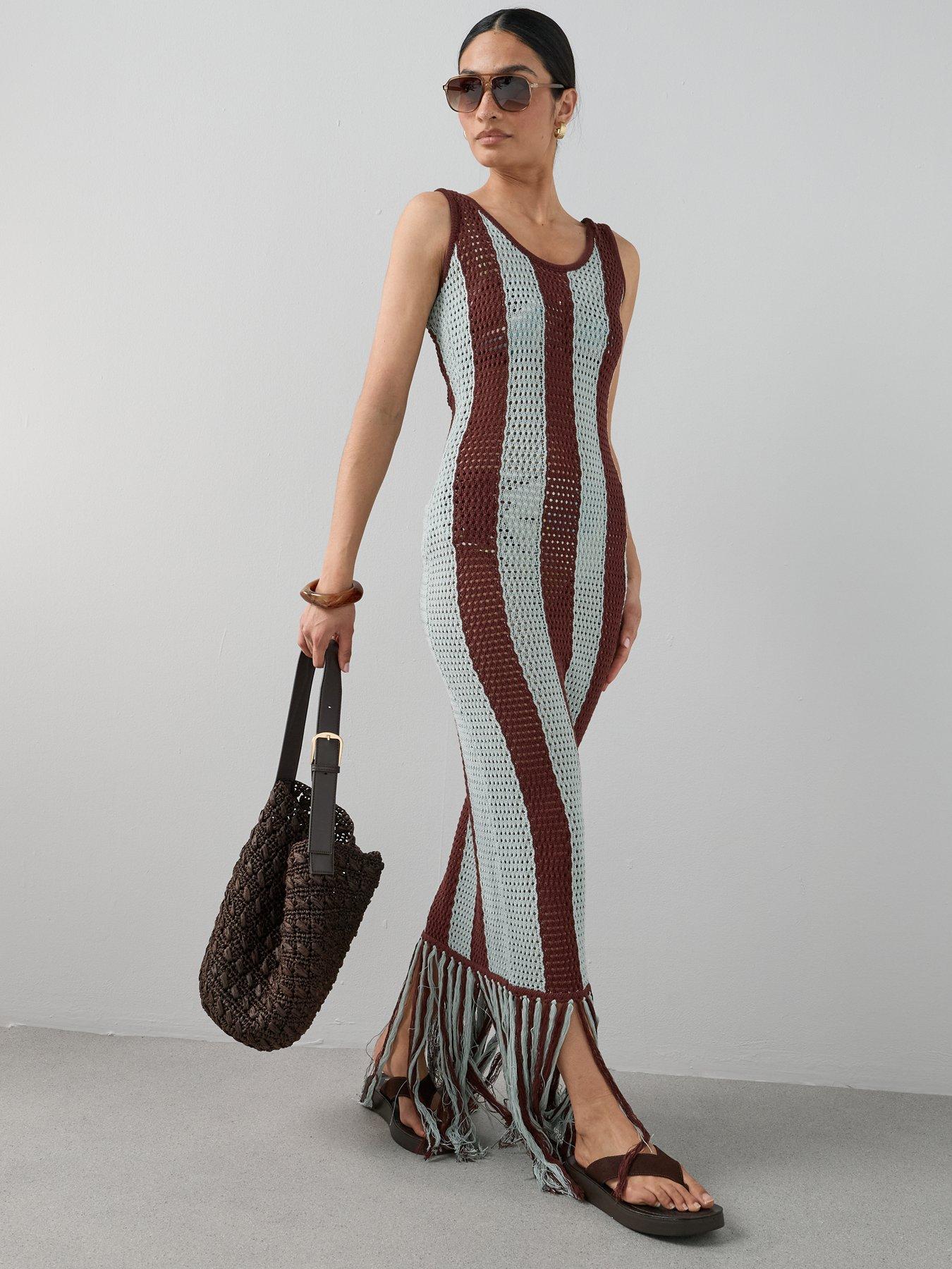 Image 6 of 6 of The Very Collection Fringe Stripe Midaxi Dress - Multi