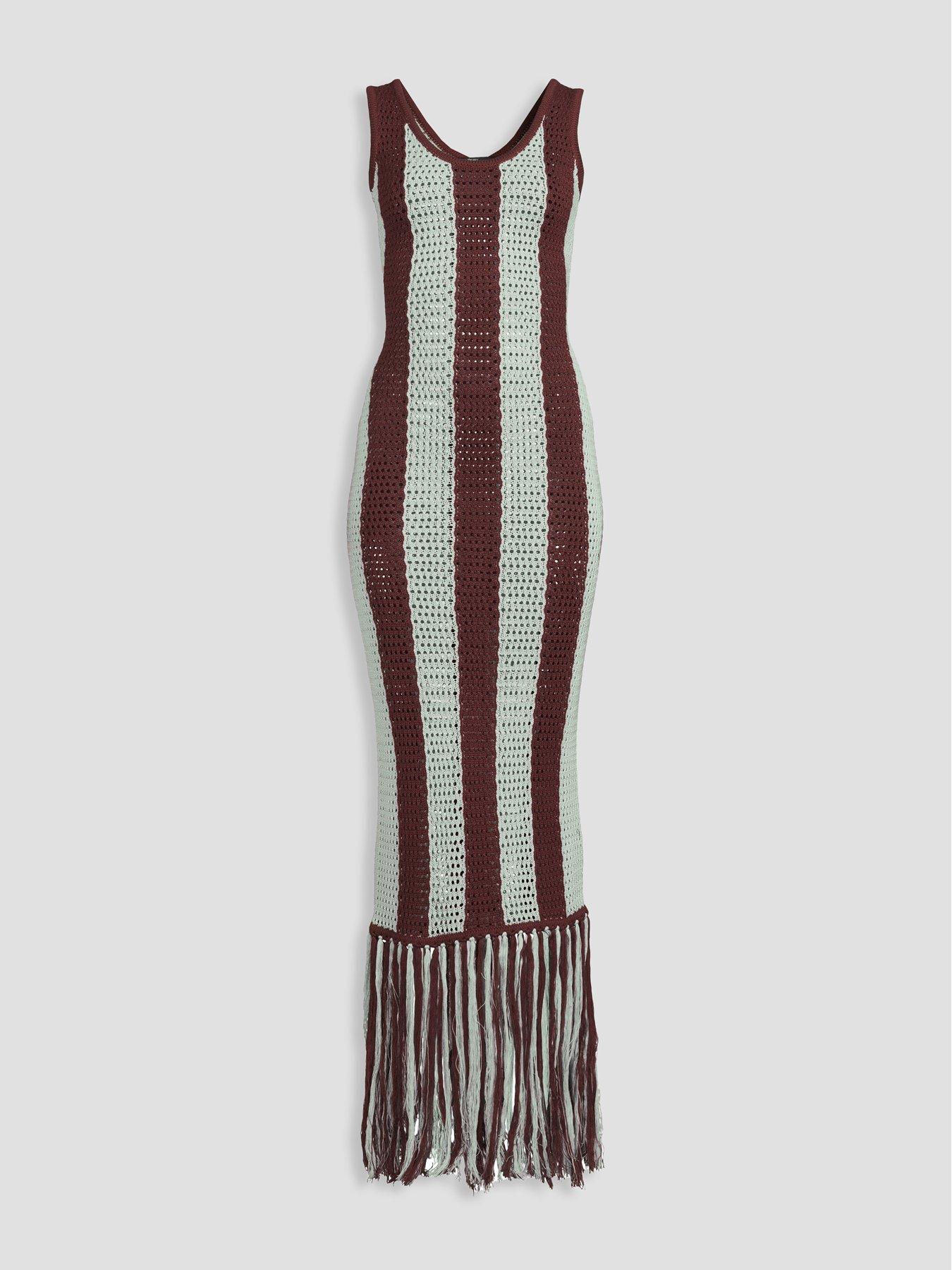 chinese dress ladies Lua Zigzag Pattern Crochet Open Back Maxi Dress