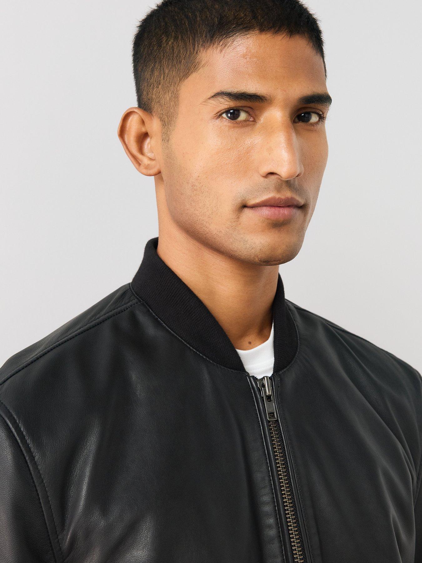 Image 4 of 6 of The Very Collection Leather Bomber Jacket - Black