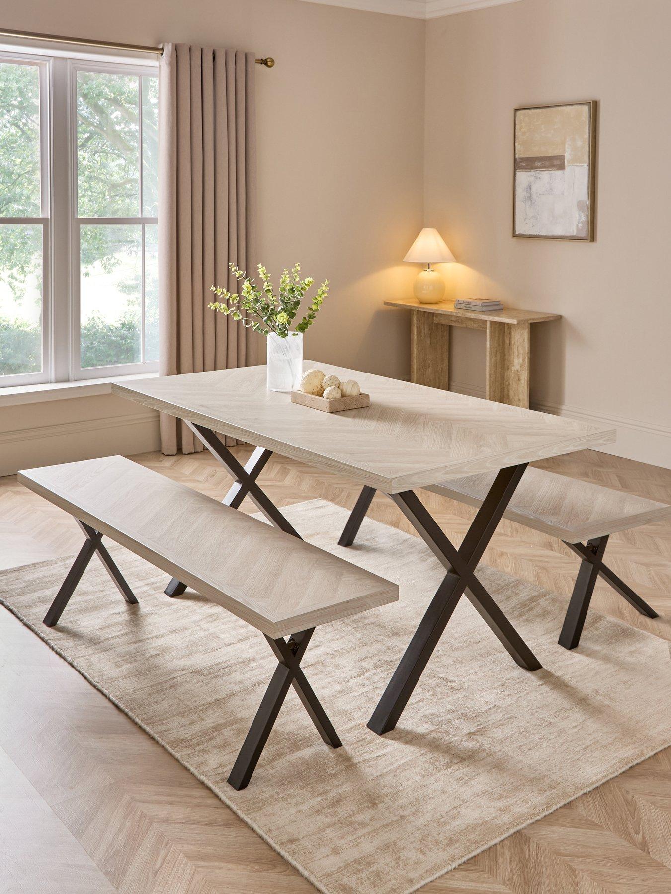 The Very Collection Kaia Chevron 160cm Dining Bench Set With Black Legs