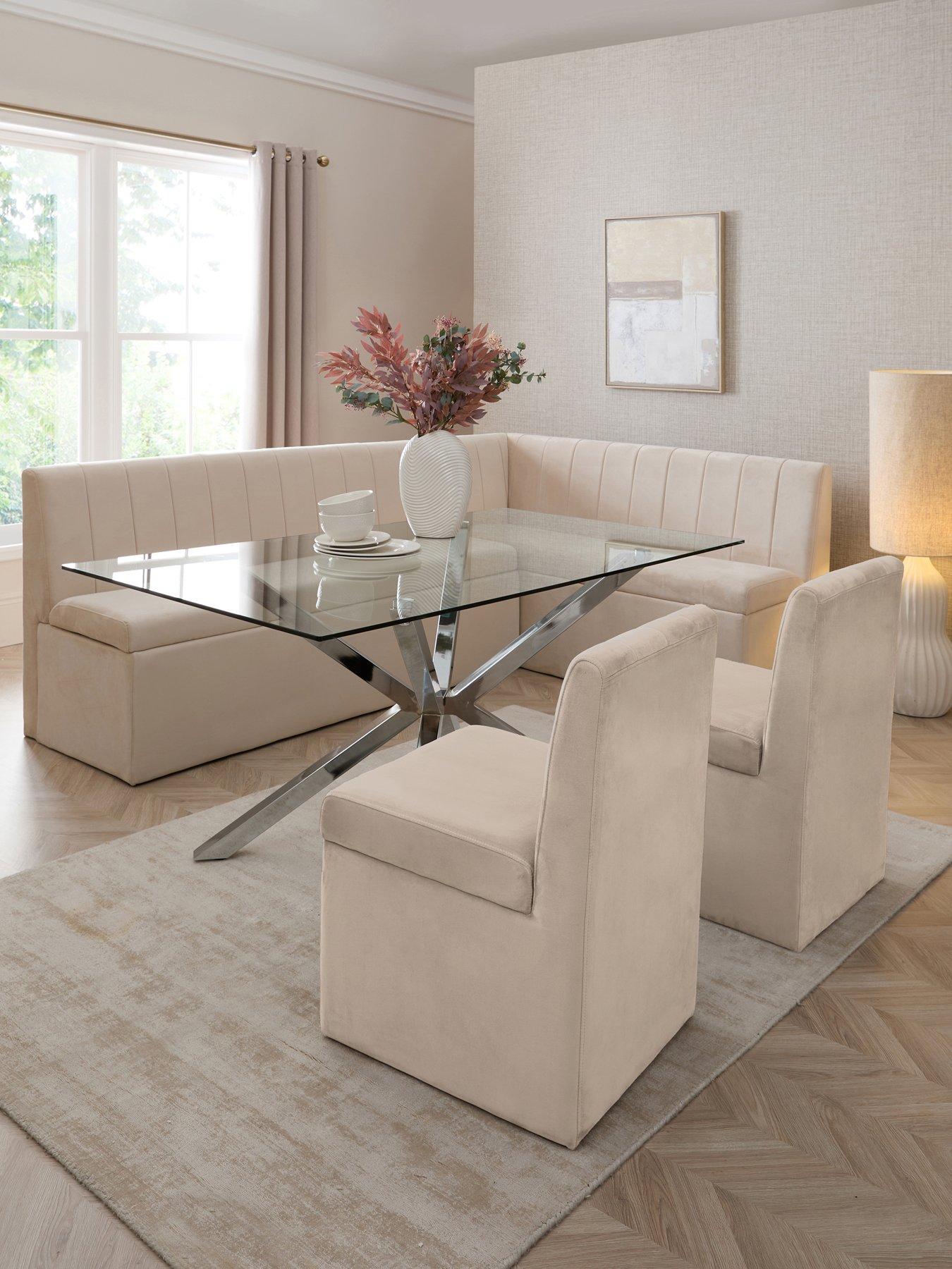 The Very Collection Sander Corner Storage Booth With Chopstick 160cm Chrome Rectangular Corner Bench  &  2 Sander Chairs - Beige - FSC® Certified